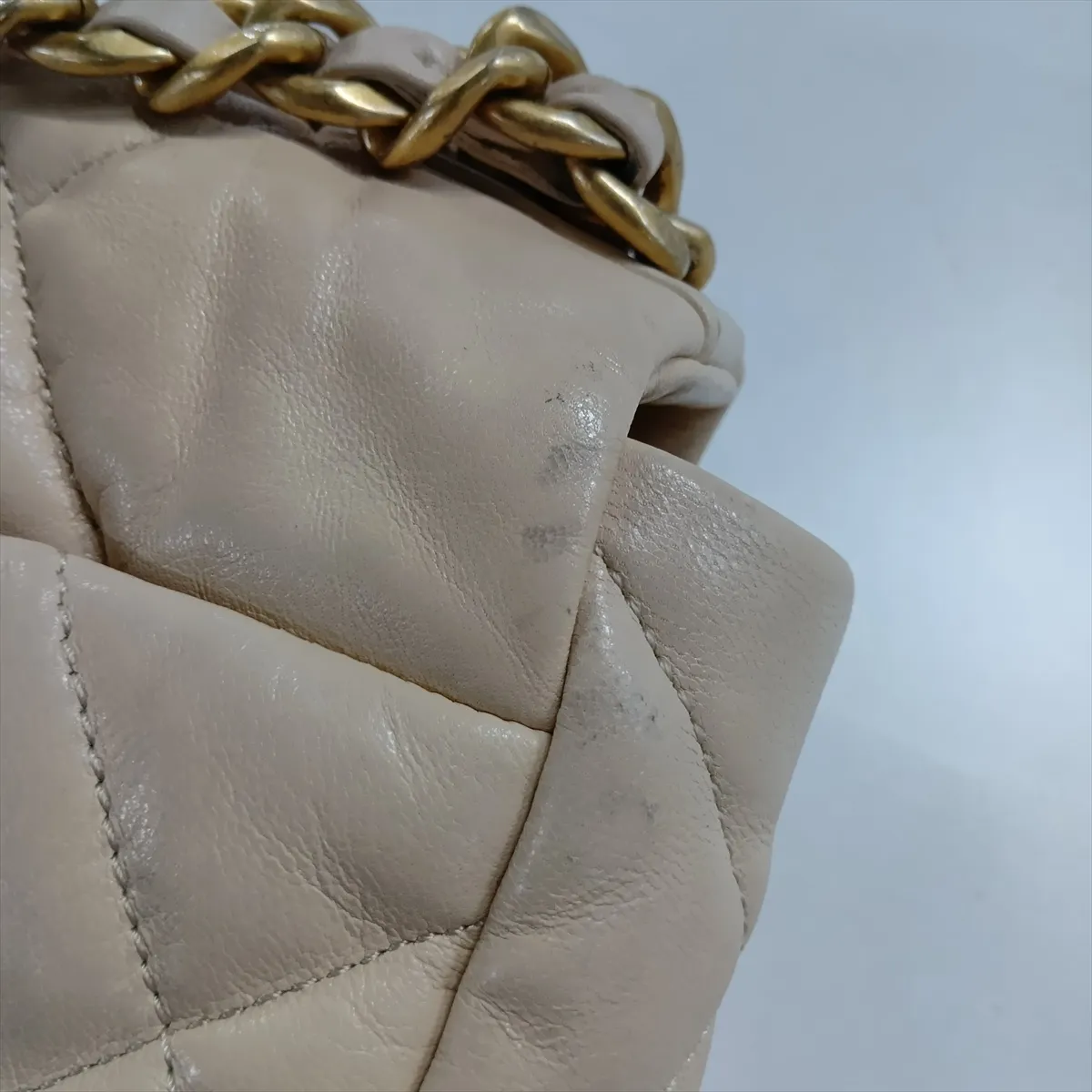 19 Lambskin Chain Shoulder Bag, Beige, Gold x Silver Hardware, 30022066, Serial Number in the 30s, AS1160 — view 12