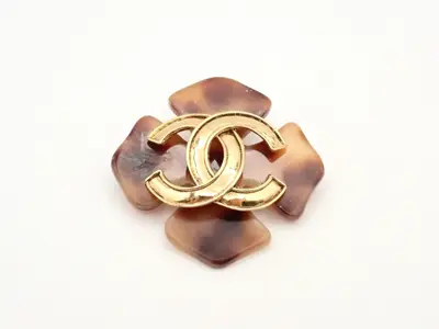 Coco Mark Tortoiseshell Brooch with Mark, 94P, Gold Hardware