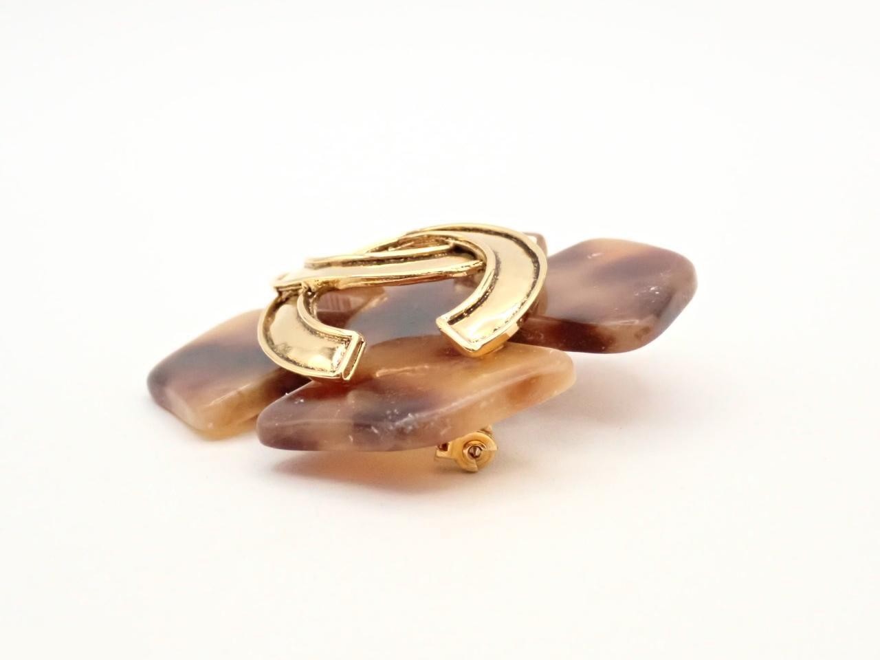 Coco Mark Tortoiseshell Brooch with Mark, 94P, Gold Hardware — view 3
