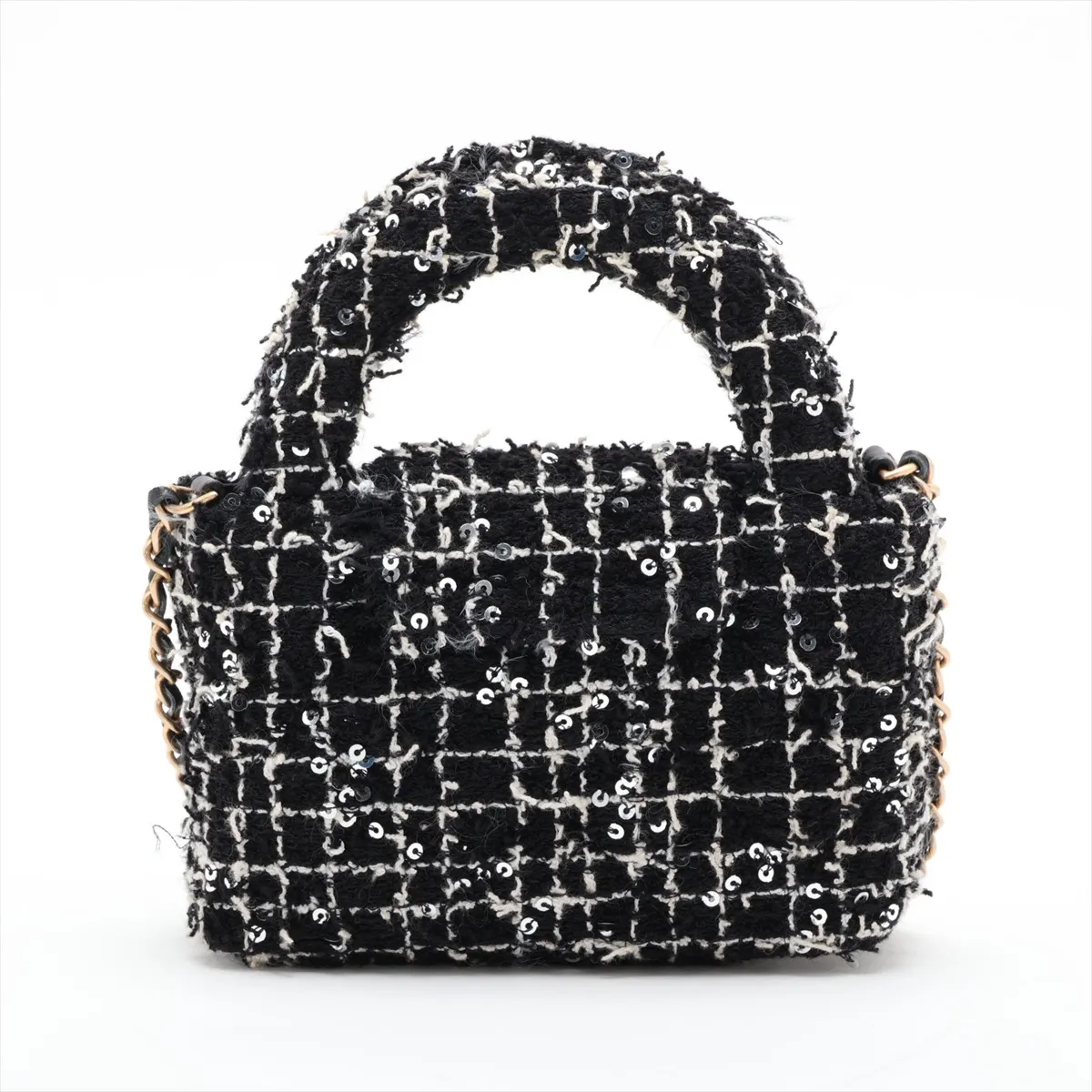 Matelassé Tweed x Sequin 2-Way Handbag, Black x White, Gold Hardware, HTTC6N26, Random Serial Number — view 2