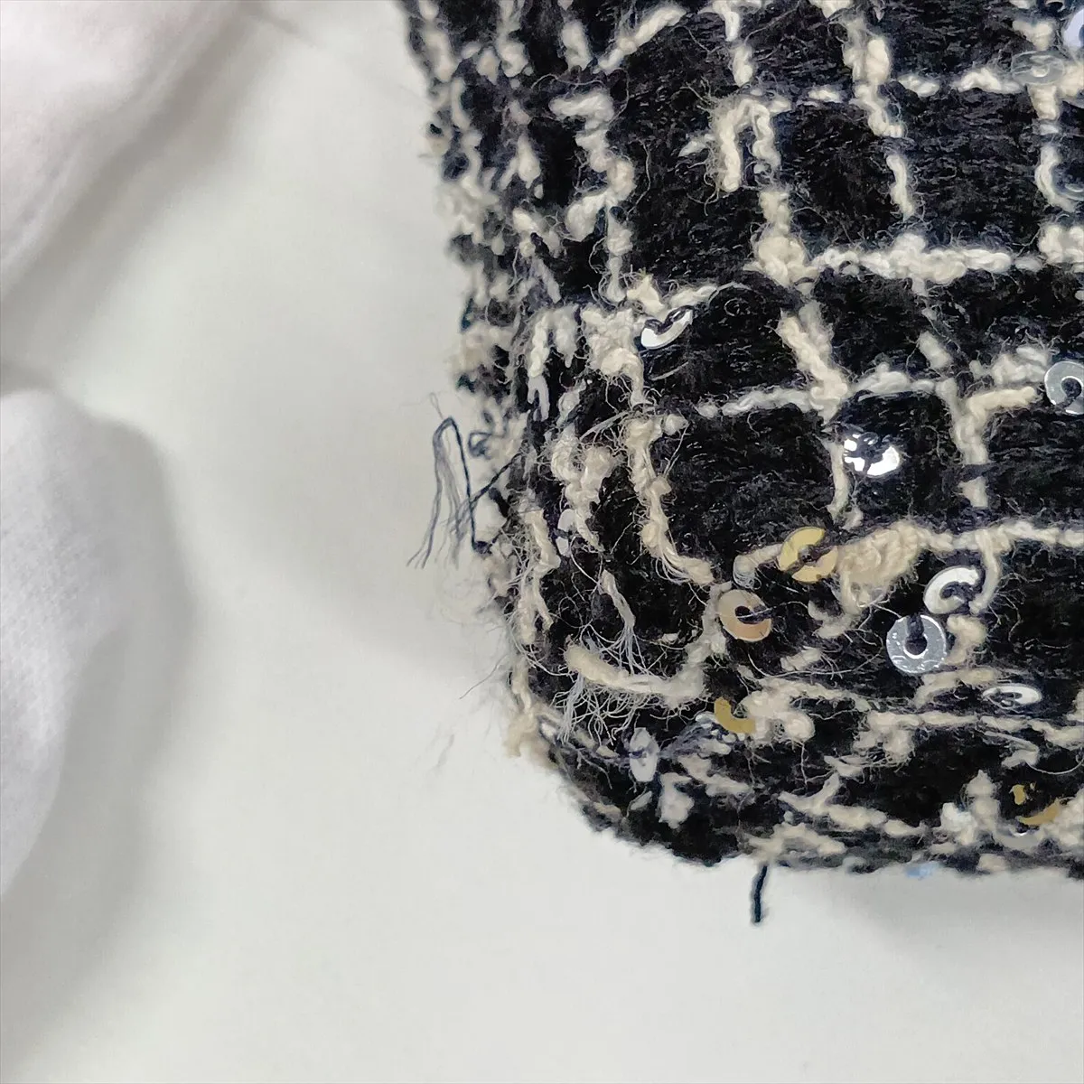 Matelassé Tweed x Sequin 2-Way Handbag, Black x White, Gold Hardware, HTTC6N26, Random Serial Number — view 13