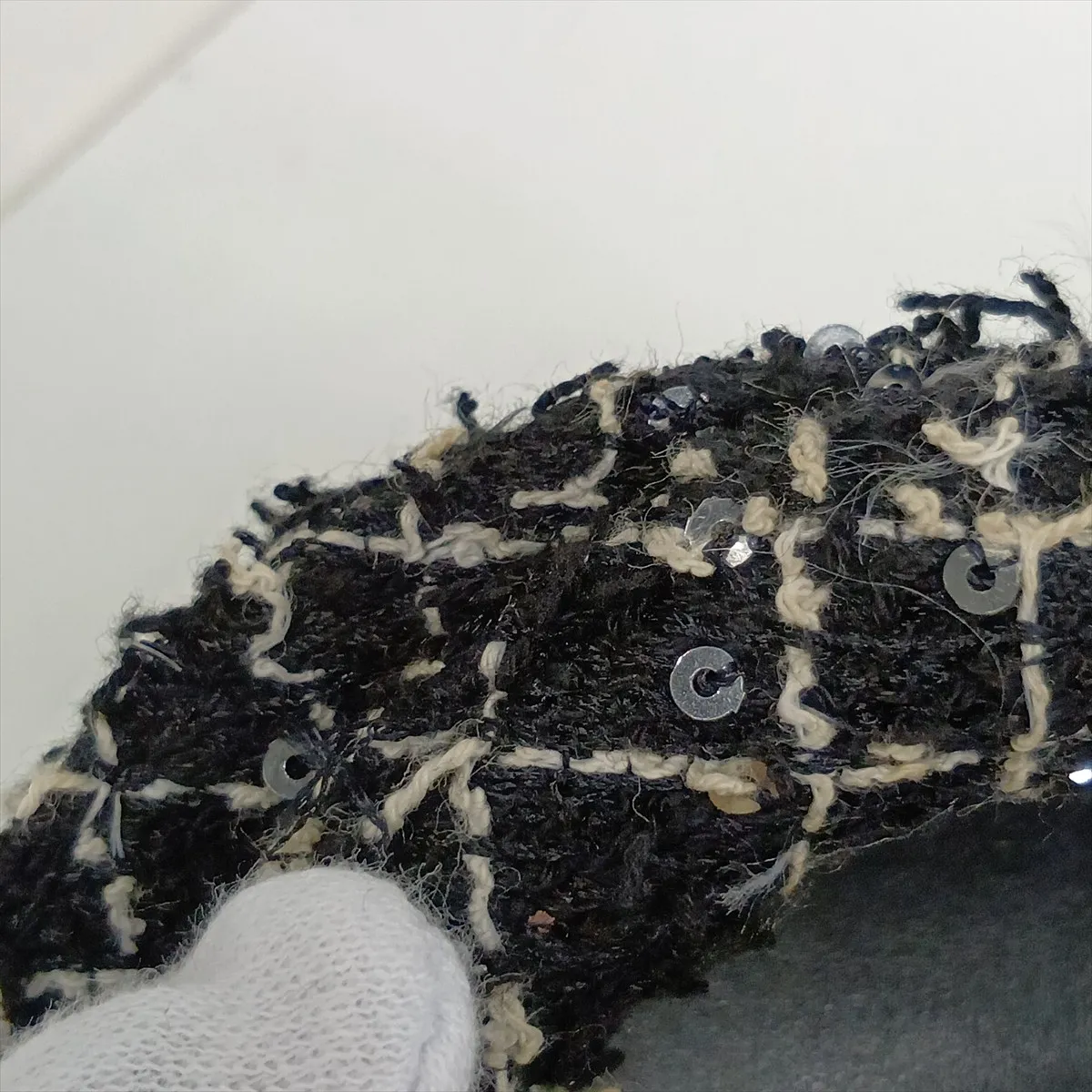 Matelassé Tweed x Sequin 2-Way Handbag, Black x White, Gold Hardware, HTTC6N26, Random Serial Number — view 15