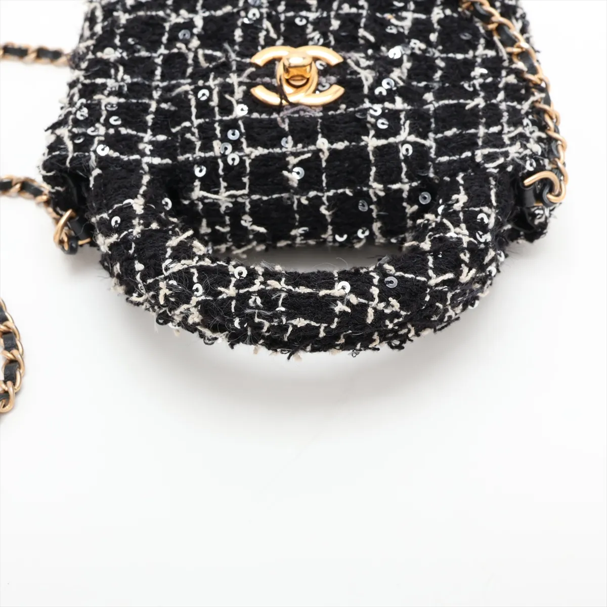 Matelassé Tweed x Sequin 2-Way Handbag, Black x White, Gold Hardware, HTTC6N26, Random Serial Number — view 5