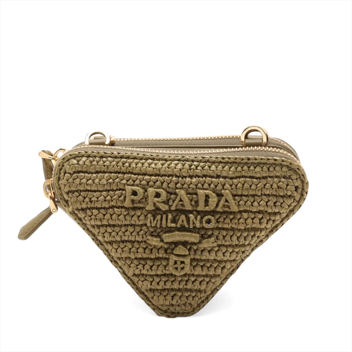 Triangle Raffia x Leather 2-Way Shoulder Bag, Khaki — view 2