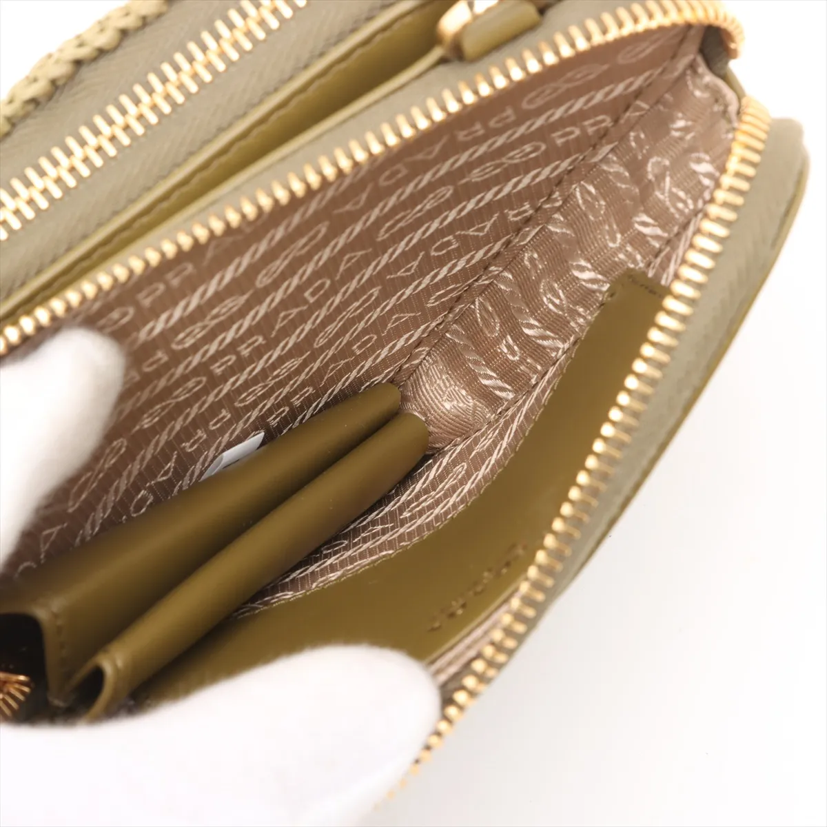 Triangle Raffia x Leather 2-Way Shoulder Bag, Khaki — view 6