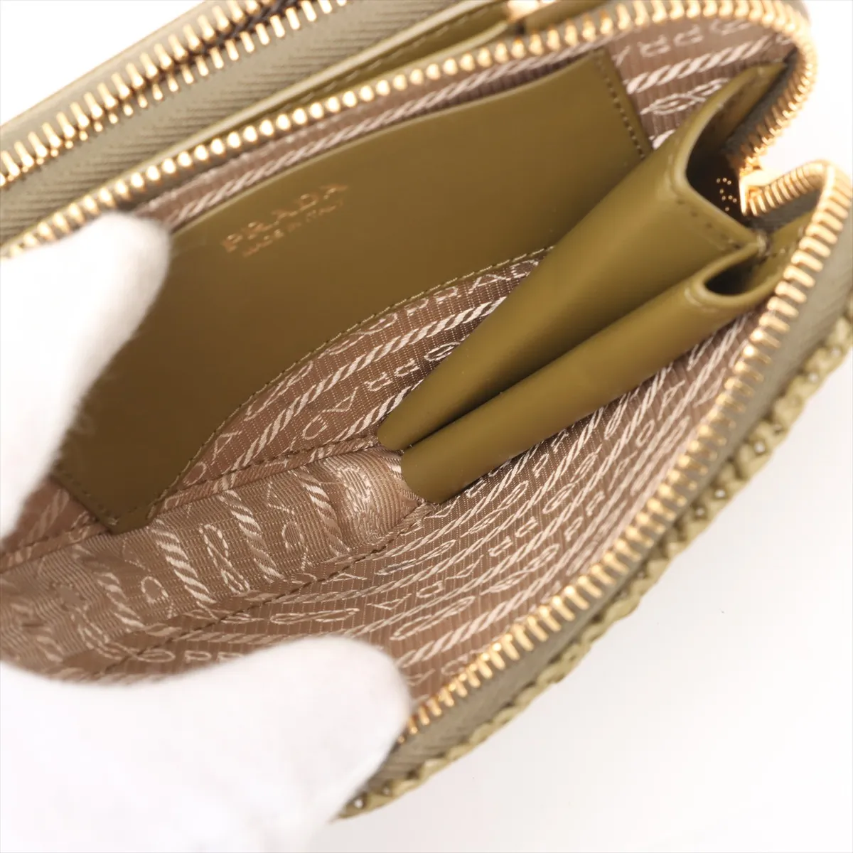 Triangle Raffia x Leather 2-Way Shoulder Bag, Khaki — view 7