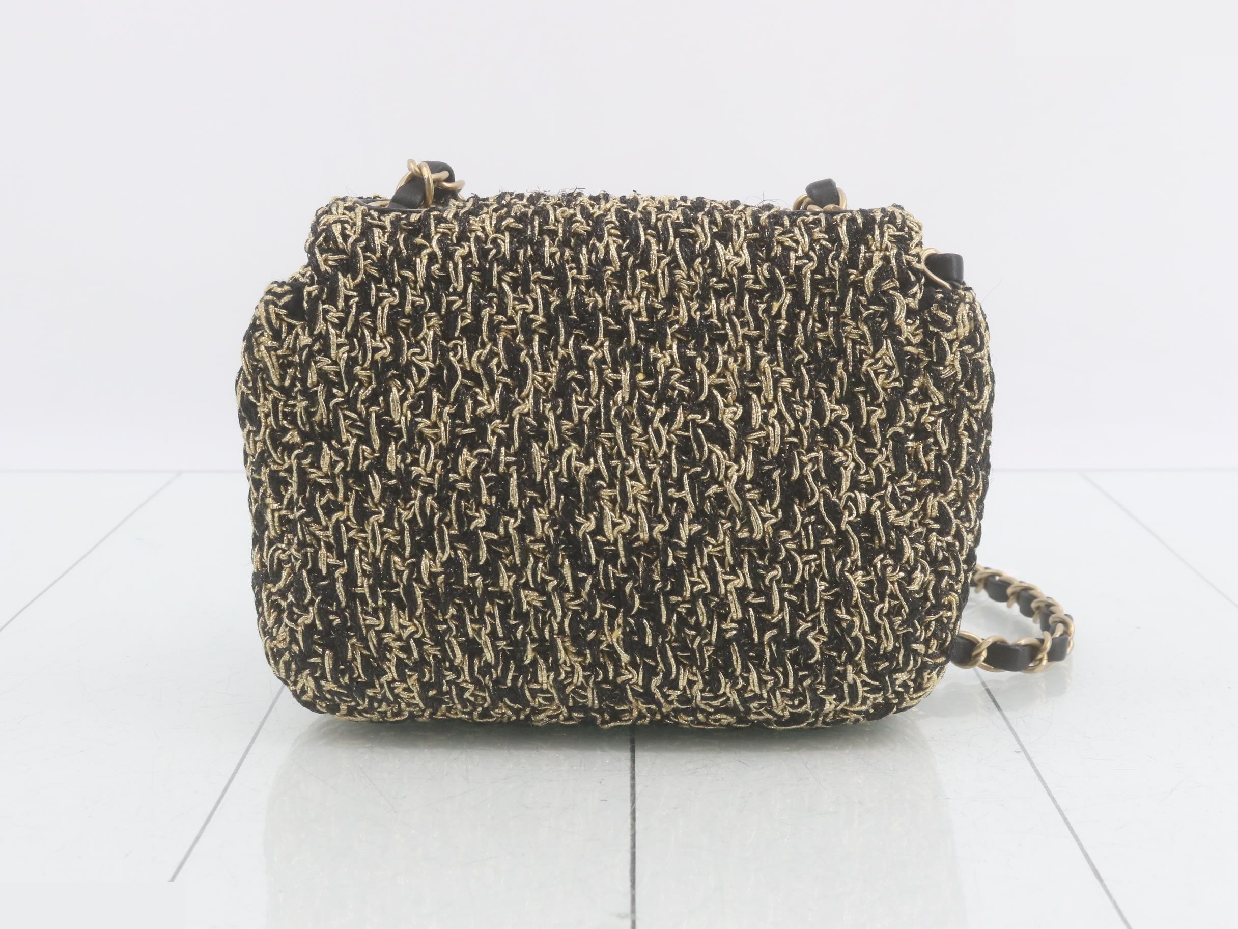 Tweed Coco Mark Chain Shoulder Bag, Black/Gold — view 2