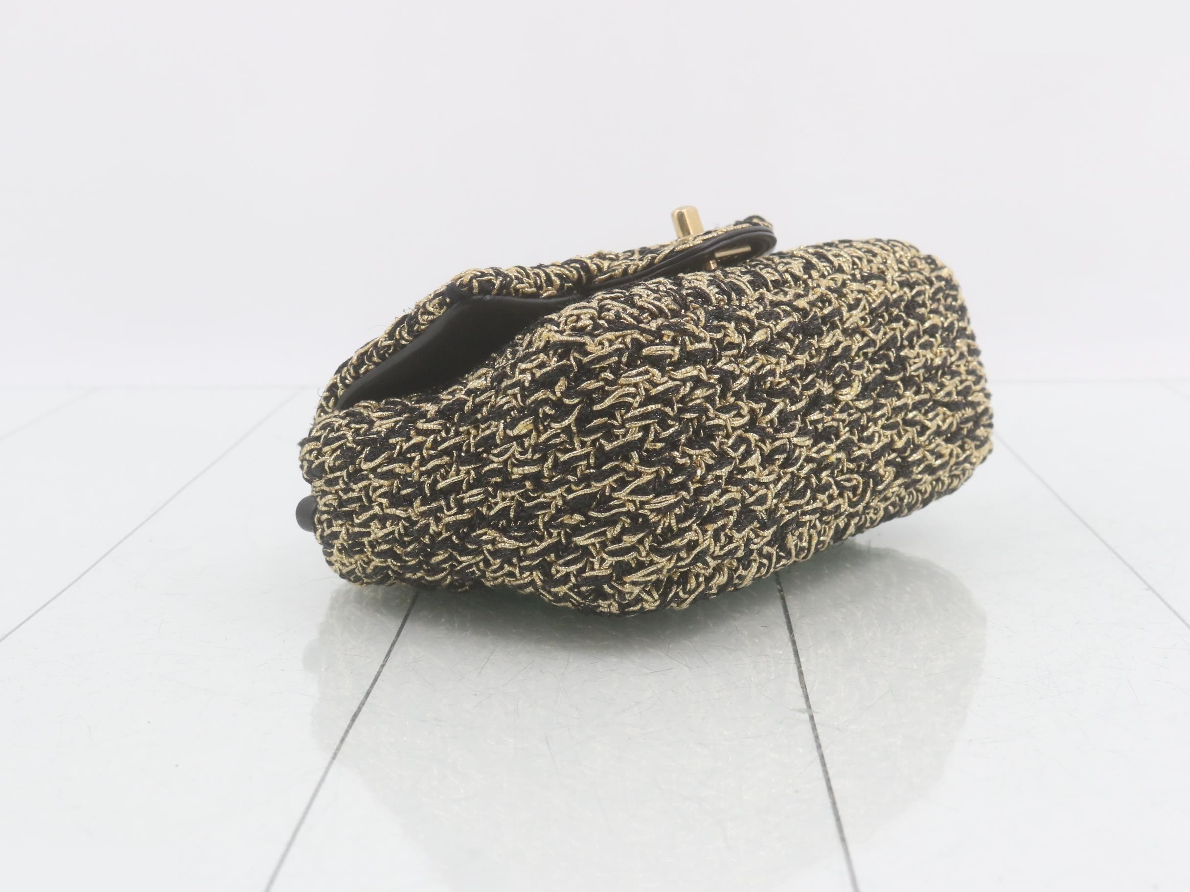 Tweed Coco Mark Chain Shoulder Bag, Black/Gold — view 5