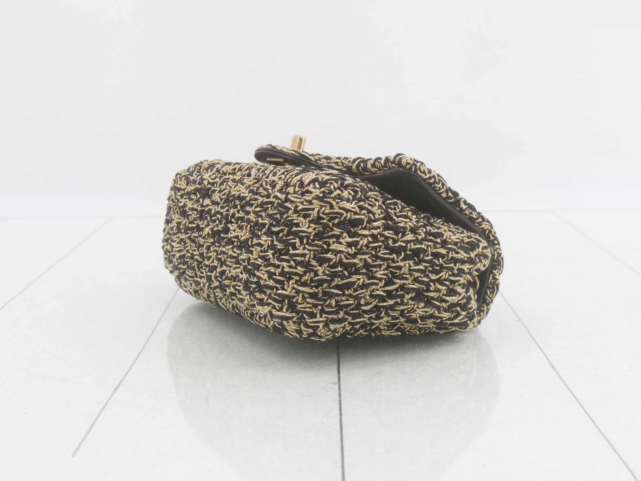 Tweed Coco Mark Chain Shoulder Bag, Black/Gold — view 6