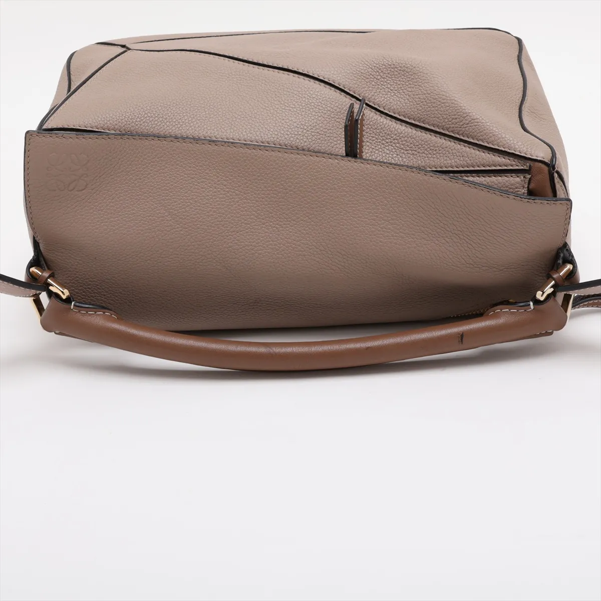 Puzzle Medium Leather 2-Way Shoulder Bag, Gray x Brown — view 5