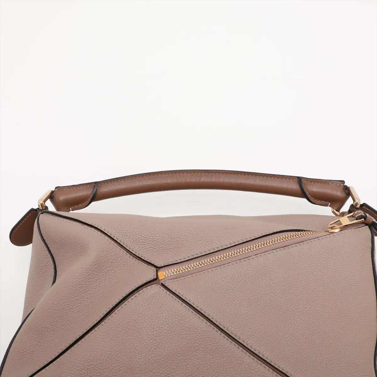 Puzzle Medium Leather 2-Way Shoulder Bag, Gray x Brown — view 6