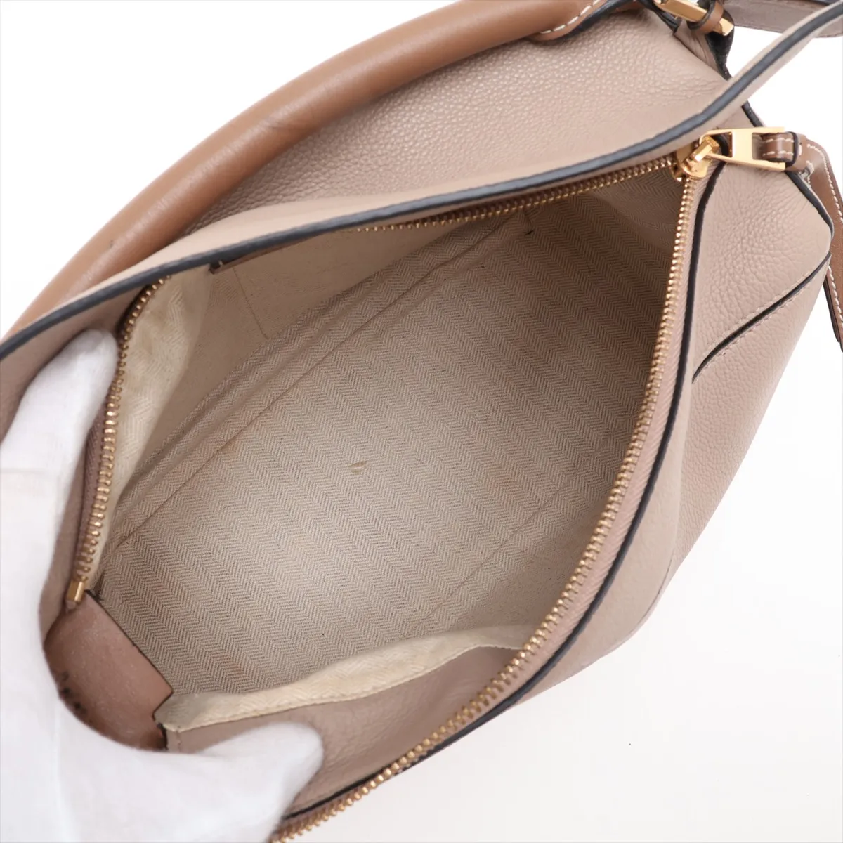 Puzzle Medium Leather 2-Way Shoulder Bag, Gray x Brown — view 8