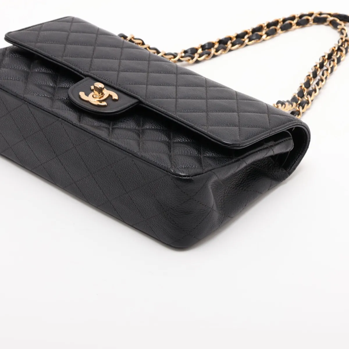 [Individually packaged] Chanel Matelassé 25 Caviar Skin Double Flap Double Chain Bag, Black with Gold Hardware, 7571628, Series 7, Internal stitching by an aftermarket company, A01112 — view 3
