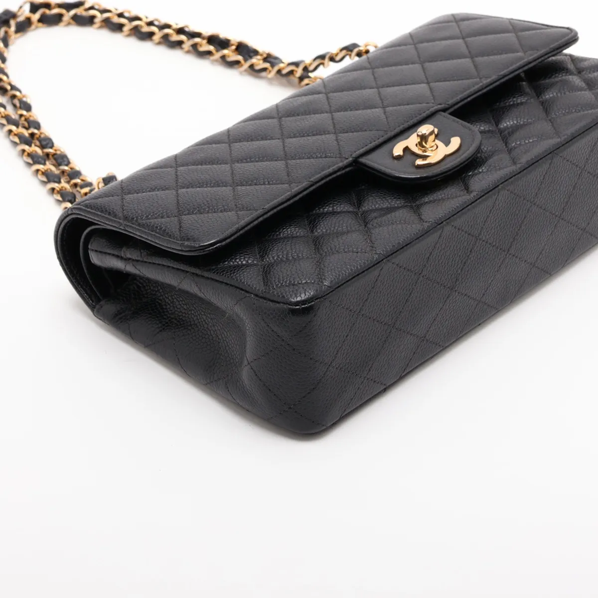 [Individually packaged] Chanel Matelassé 25 Caviar Skin Double Flap Double Chain Bag, Black with Gold Hardware, 7571628, Series 7, Internal stitching by an aftermarket company, A01112 — view 4