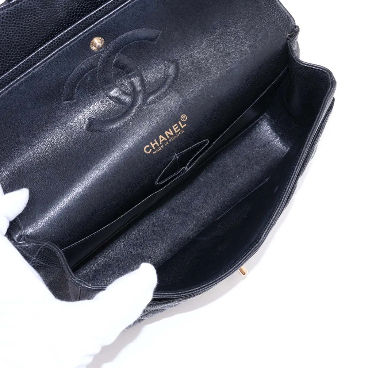 [Individually packaged] Chanel Matelassé 25 Caviar Skin Double Flap Double Chain Bag, Black with Gold Hardware, 7571628, Series 7, Internal stitching by an aftermarket company, A01112 — view 7