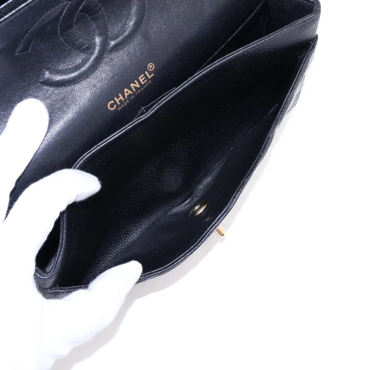 [Individually packaged] Chanel Matelassé 25 Caviar Skin Double Flap Double Chain Bag, Black with Gold Hardware, 7571628, Series 7, Internal stitching by an aftermarket company, A01112 — view 8
