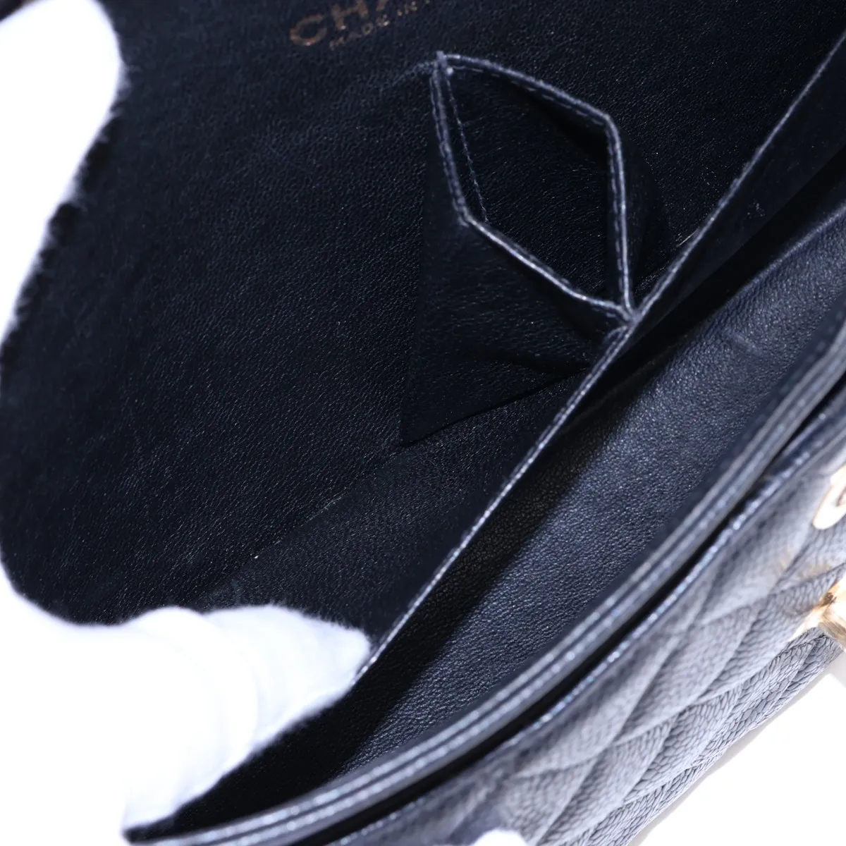 [Individually packaged] Chanel Matelassé 25 Caviar Skin Double Flap Double Chain Bag, Black with Gold Hardware, 7571628, Series 7, Internal stitching by an aftermarket company, A01112 — view 10