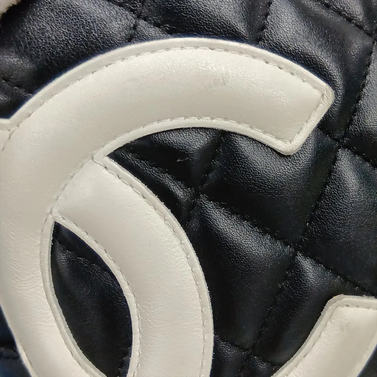 Cambon Line Lambskin Shoulder Bag, Black x White, Silver Hardware, 9053866, Series 9 — view 13