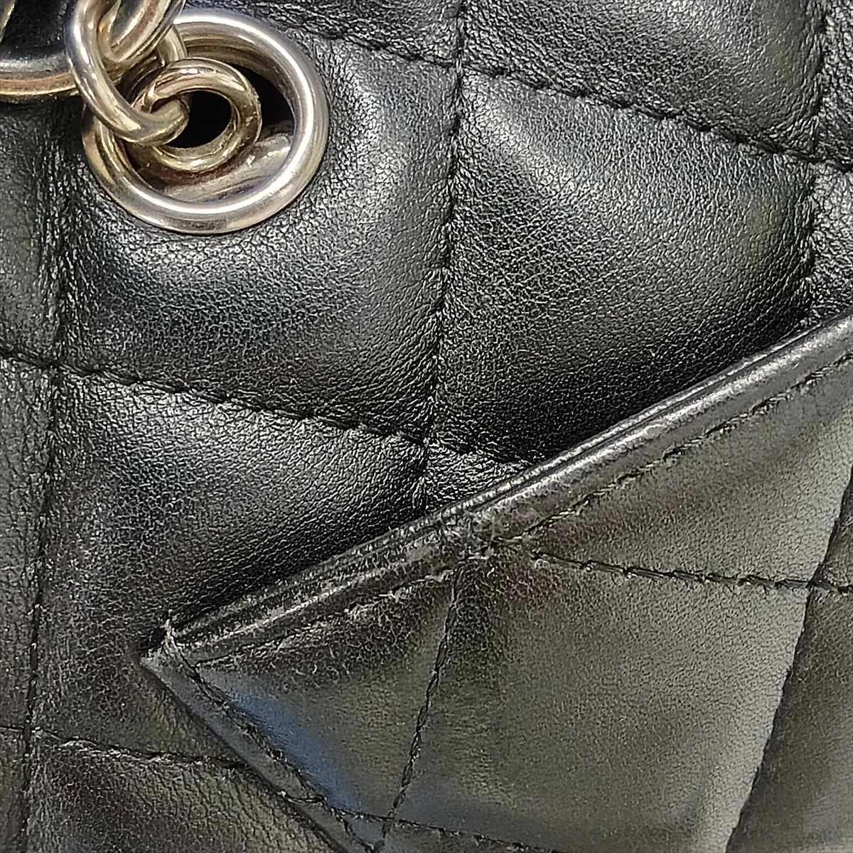 Cambon Line Lambskin Shoulder Bag, Black x White, Silver Hardware, 9053866, Series 9 — view 14