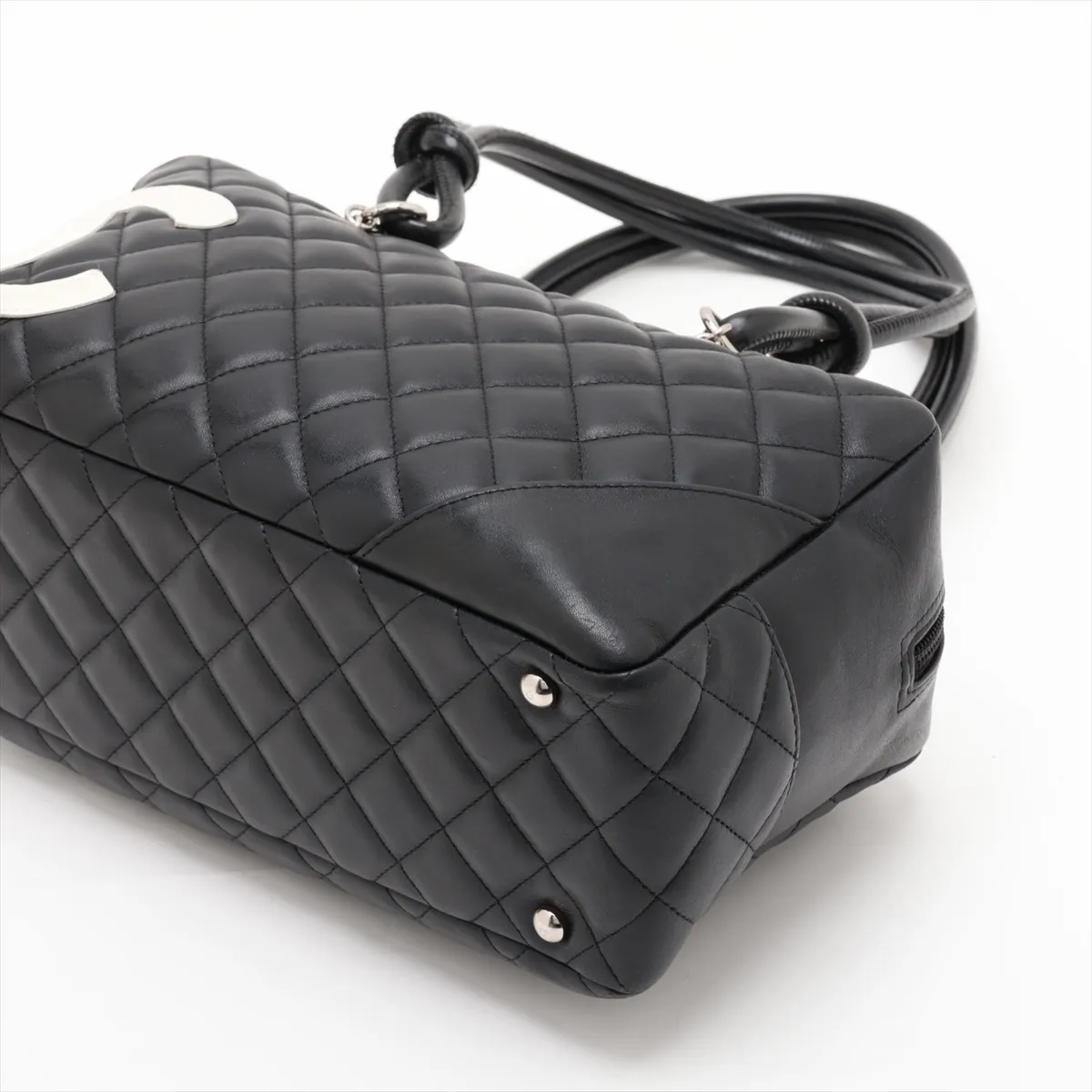 Cambon Line Lambskin Shoulder Bag, Black x White, Silver Hardware, 9053866, Series 9 — view 3