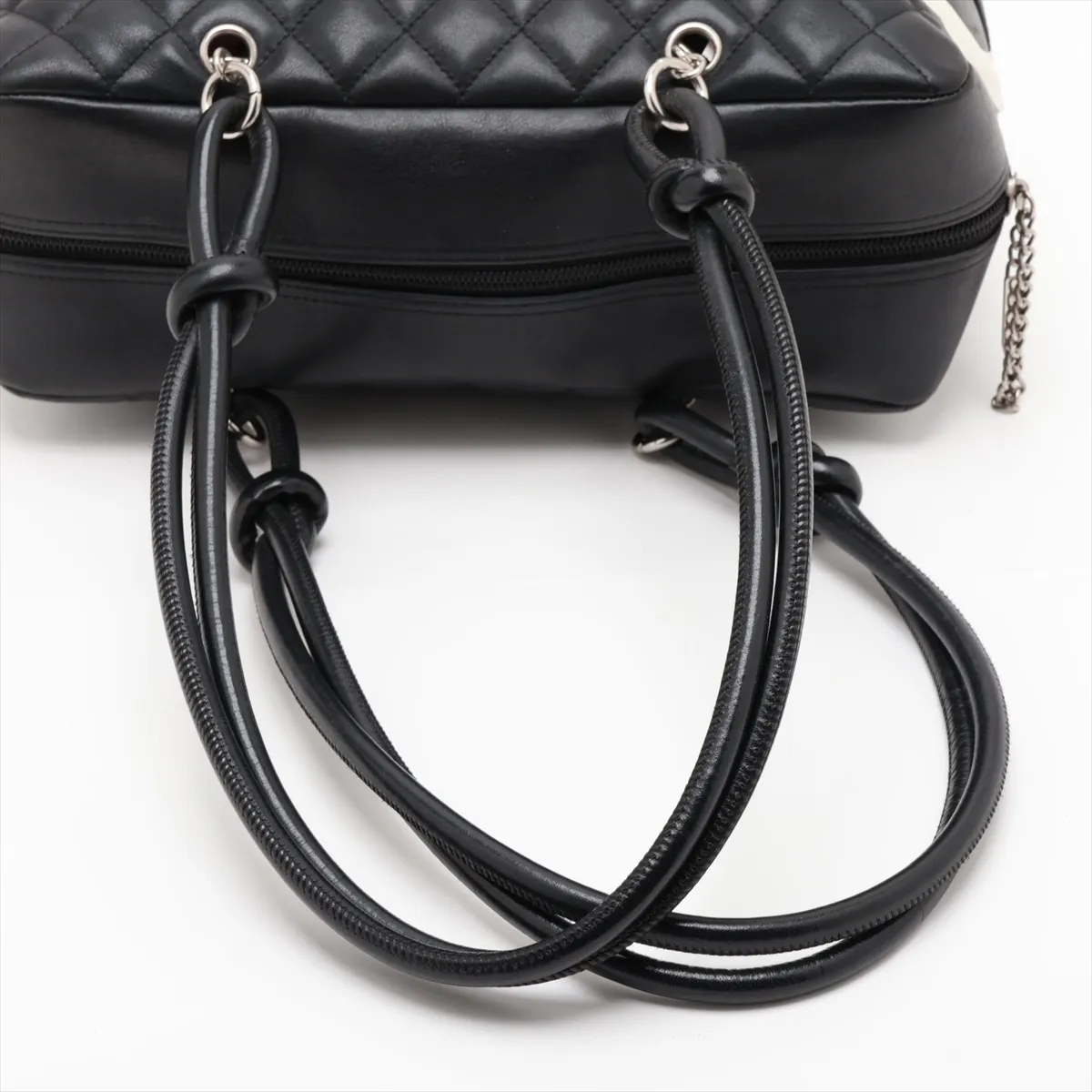 Cambon Line Lambskin Shoulder Bag, Black x White, Silver Hardware, 9053866, Series 9 — view 5