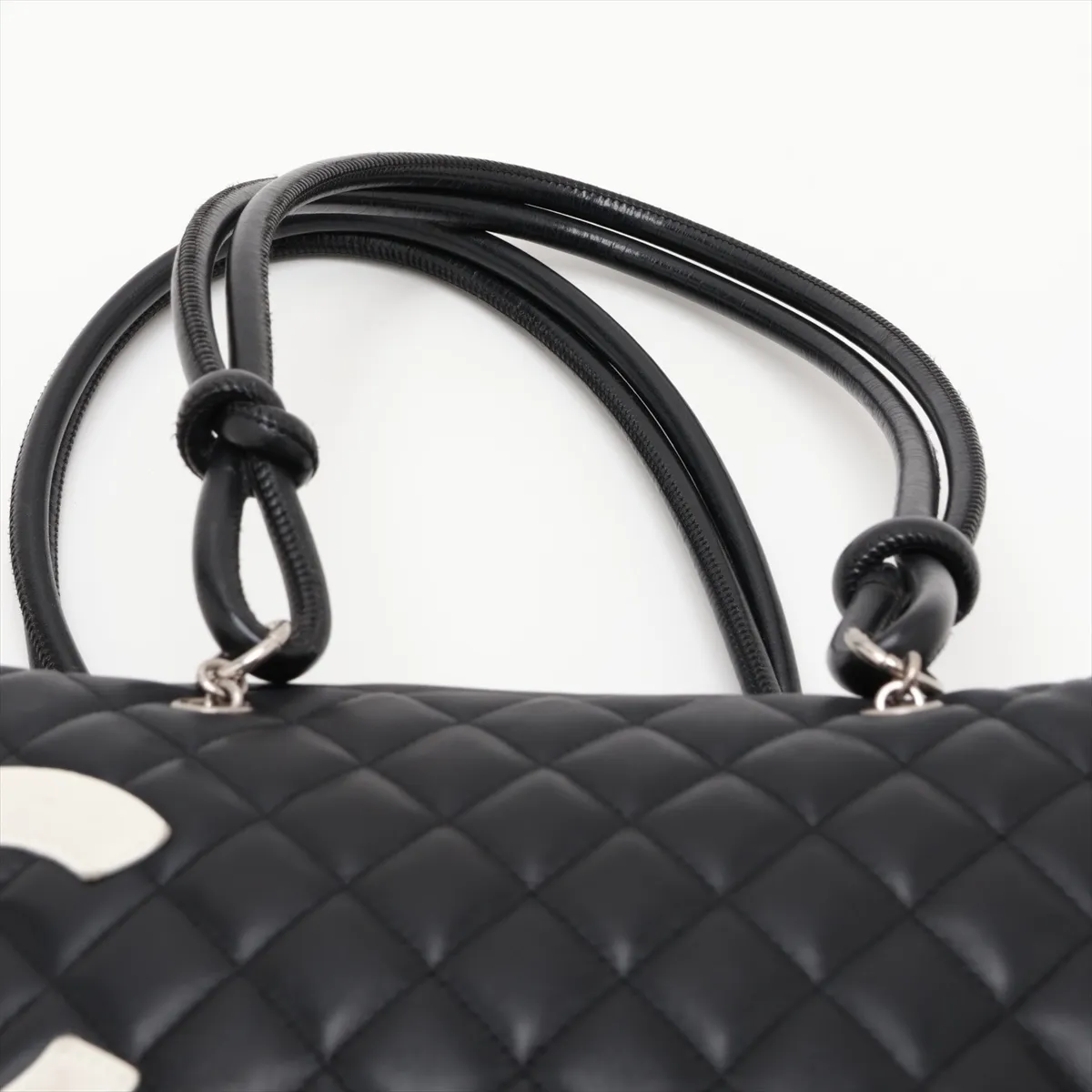 Cambon Line Lambskin Shoulder Bag, Black x White, Silver Hardware, 9053866, Series 9 — view 6