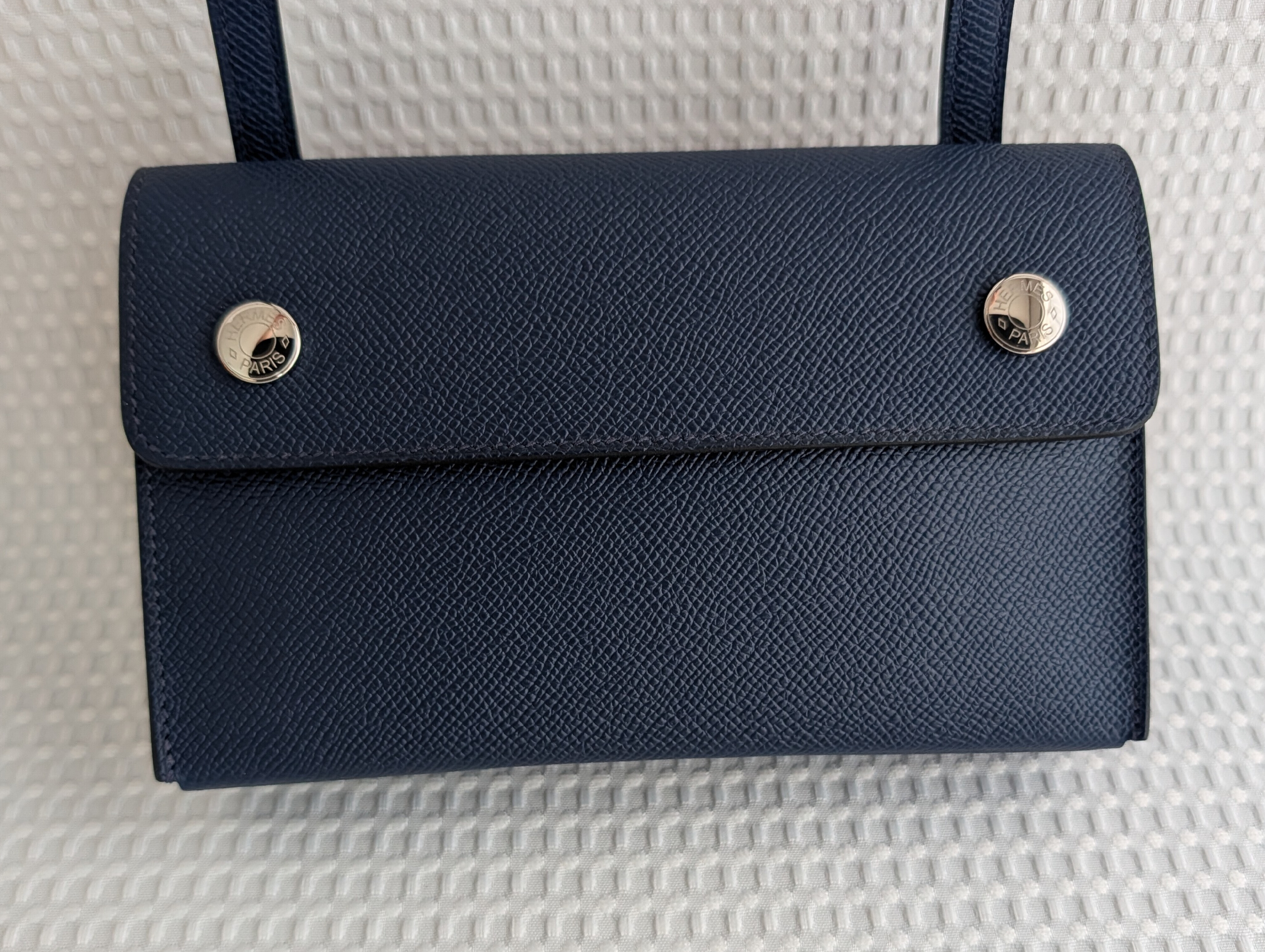 Nap to Go Shoulder Bag, Blue Navy, Silver Hardware, Epsom Leather, B Stamp — view 4