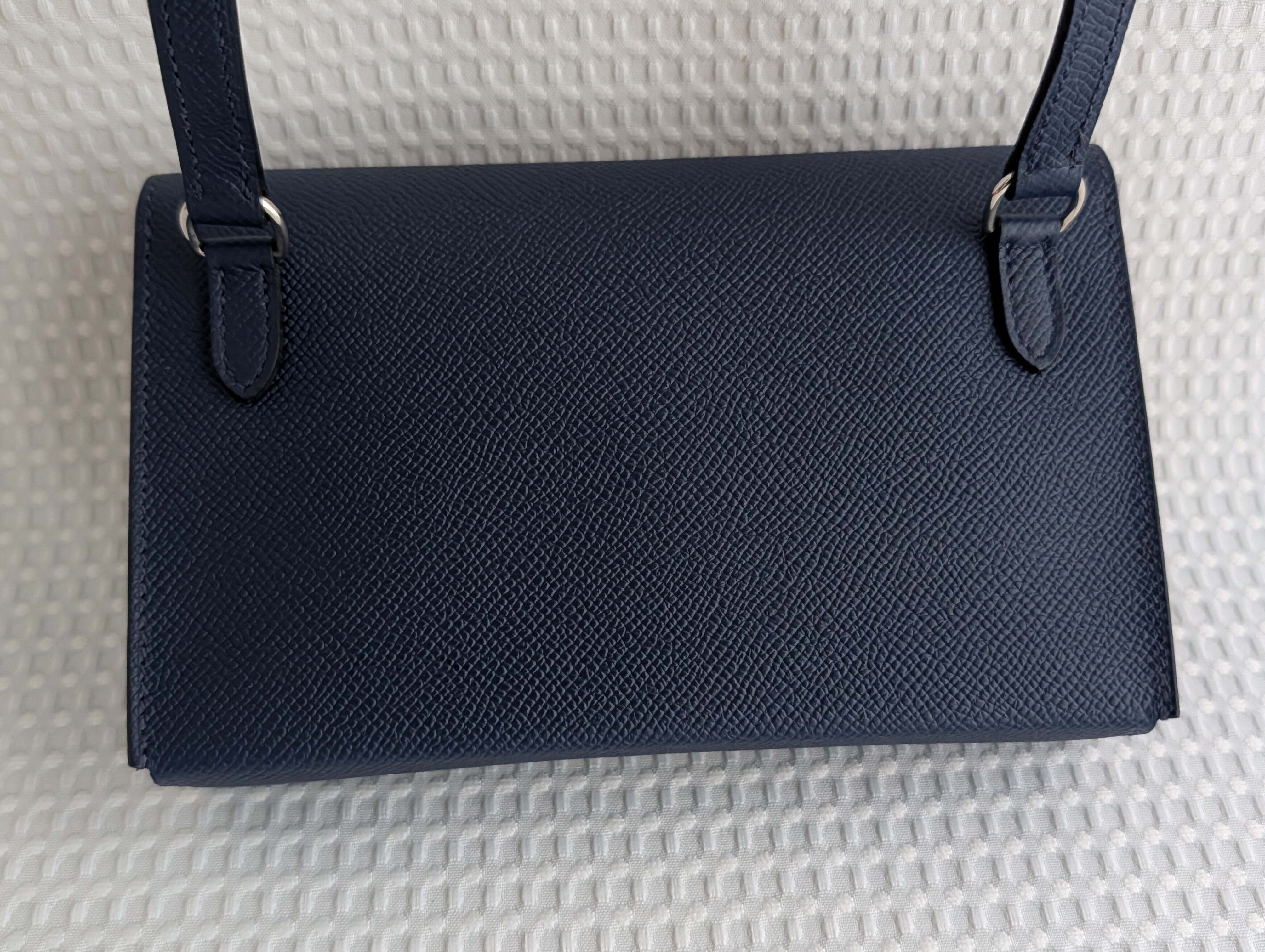Nap to Go Shoulder Bag, Blue Navy, Silver Hardware, Epsom Leather, B Stamp — view 5