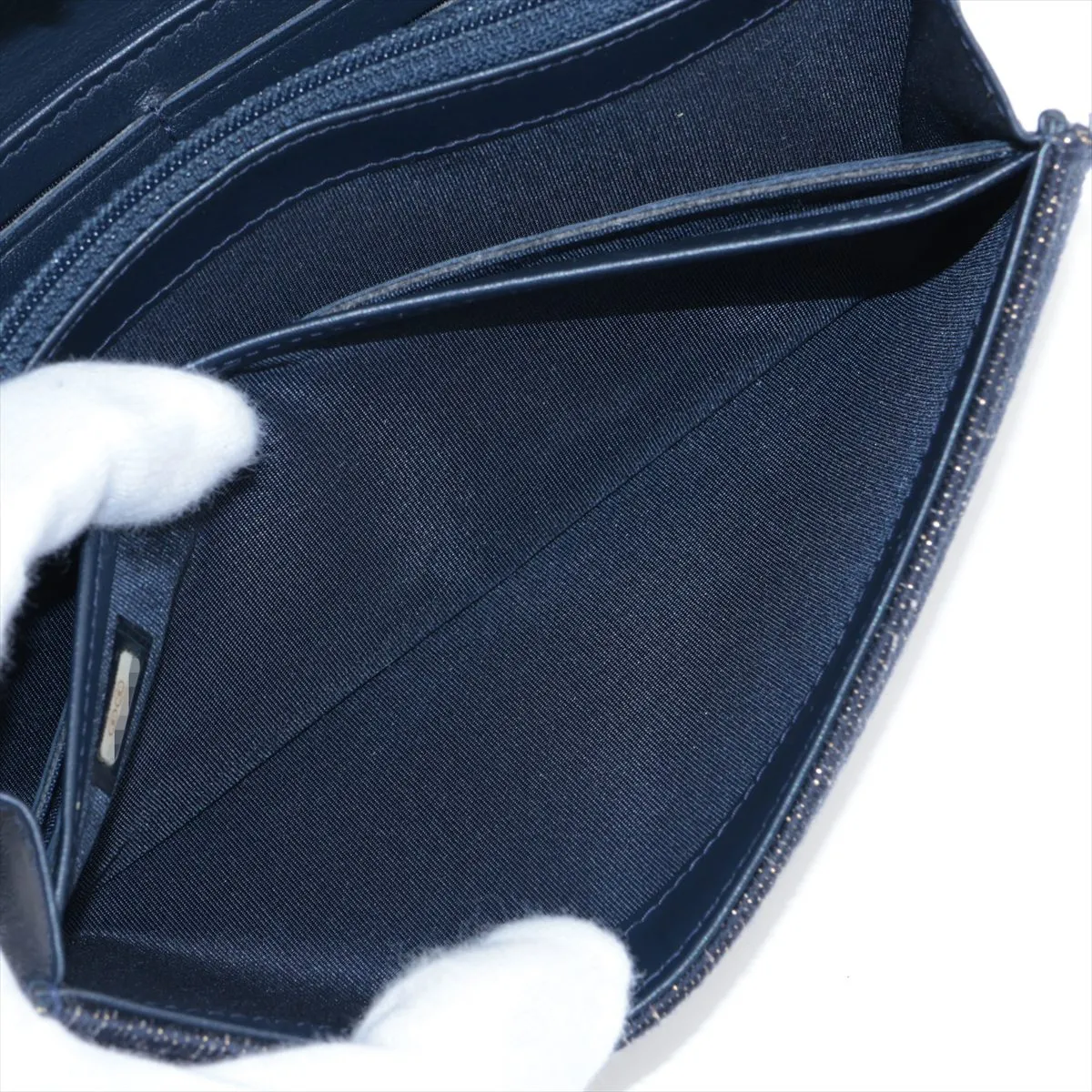 Deauville Tweed Long Wallet, Navy x Gold, Gold Hardware, 28103696 — view 7