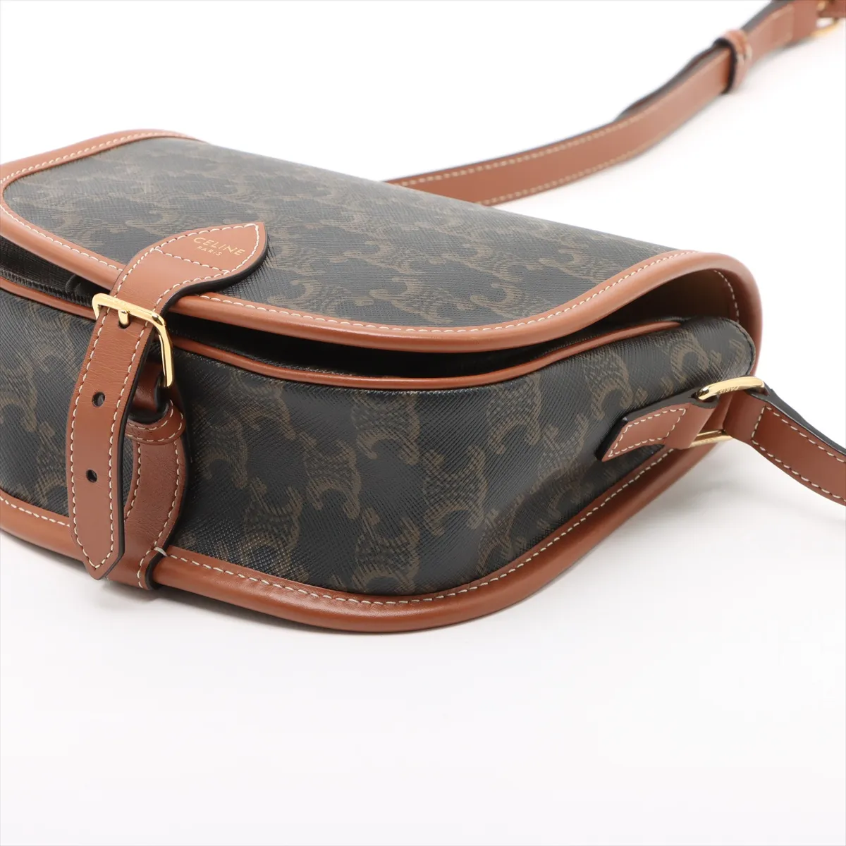 Triomphe Medium Folco PVC x Leather Shoulder Bag Brown — view 3