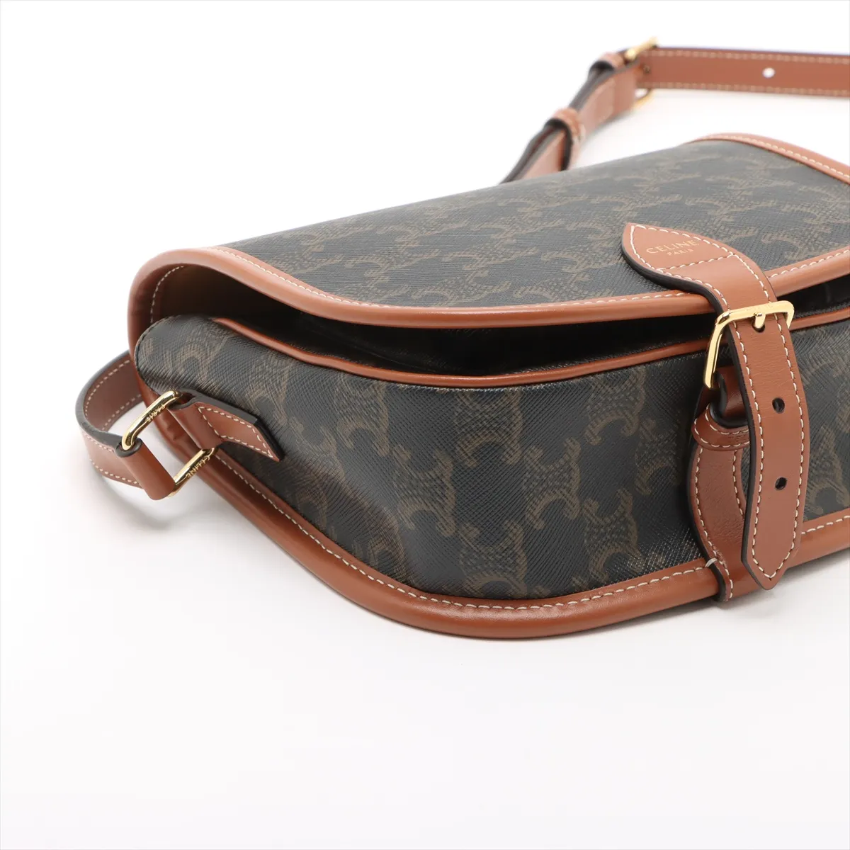 Triomphe Medium Folco PVC x Leather Shoulder Bag Brown — view 4