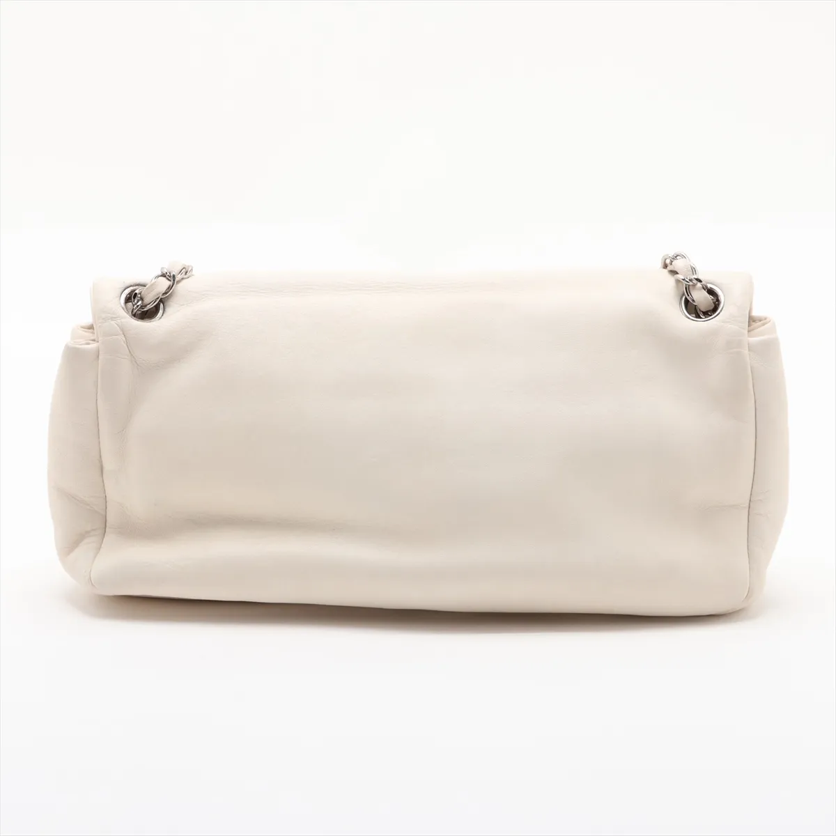 Coco Mark Lambskin Single Flap Double Chain Bag, White, Silver Hardware, 12913906, Serial Number in the 12-series, Aftermarket Repairs — view 2