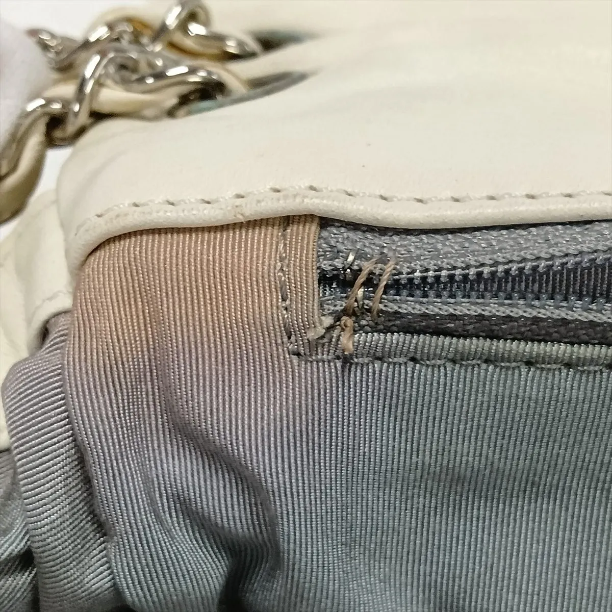 Coco Mark Lambskin Single Flap Double Chain Bag, White, Silver Hardware, 12913906, Serial Number in the 12-series, Aftermarket Repairs — view 14
