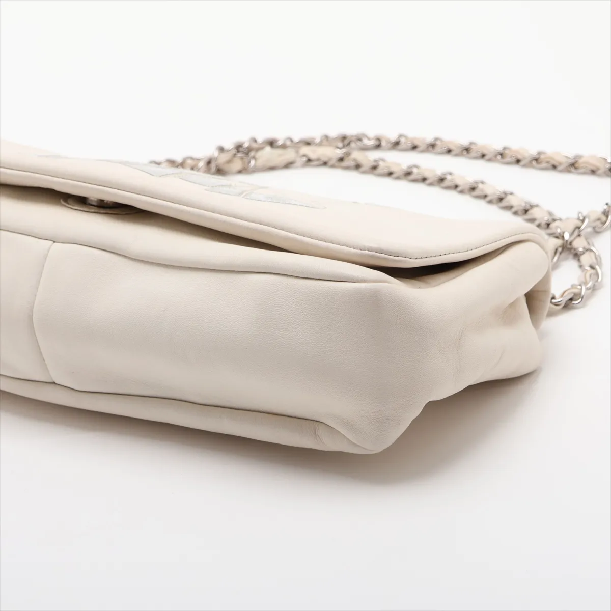Coco Mark Lambskin Single Flap Double Chain Bag, White, Silver Hardware, 12913906, Serial Number in the 12-series, Aftermarket Repairs — view 3