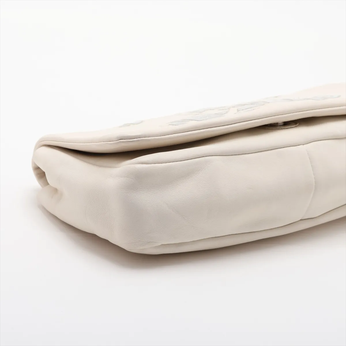 Coco Mark Lambskin Single Flap Double Chain Bag, White, Silver Hardware, 12913906, Serial Number in the 12-series, Aftermarket Repairs — view 4