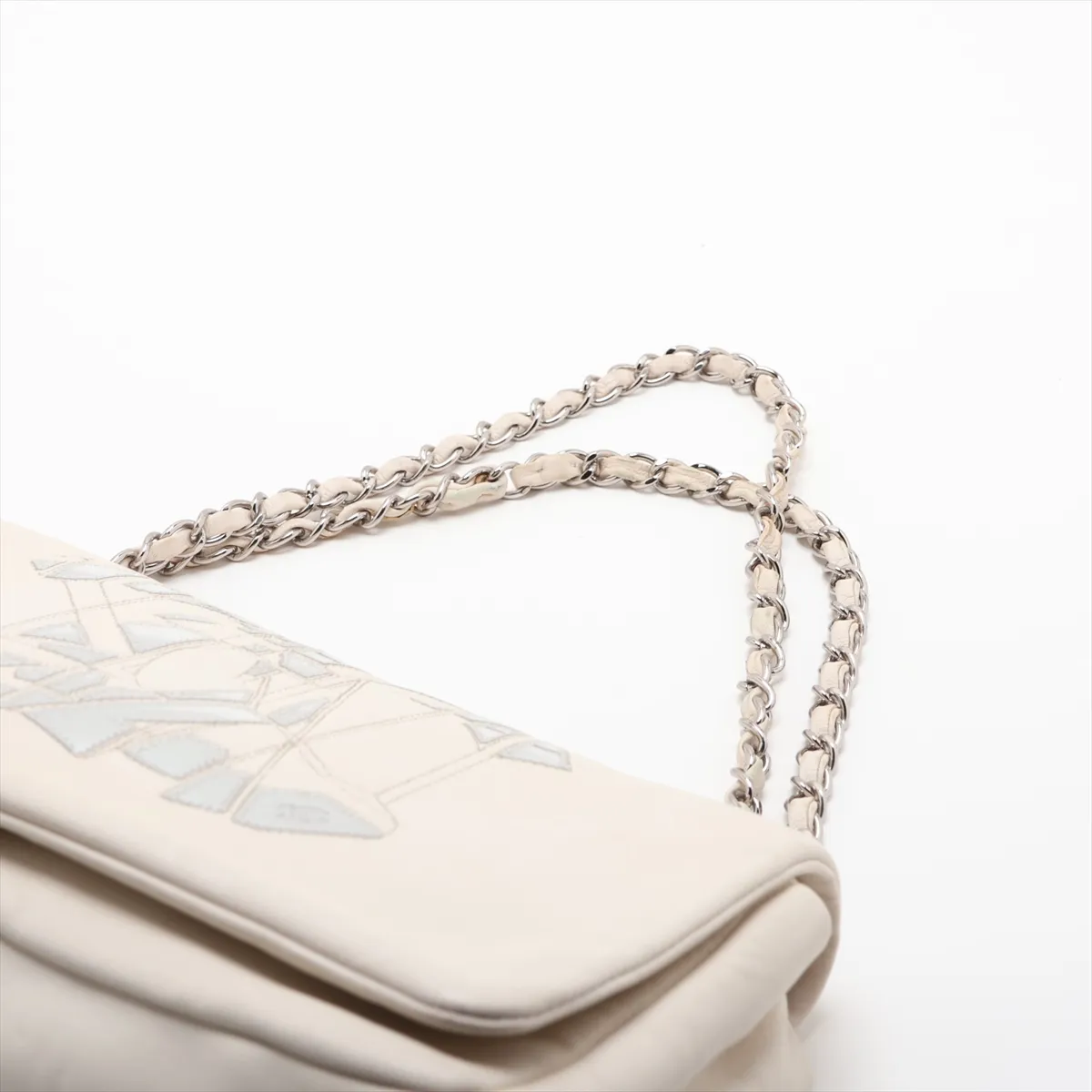 Coco Mark Lambskin Single Flap Double Chain Bag, White, Silver Hardware, 12913906, Serial Number in the 12-series, Aftermarket Repairs — view 5