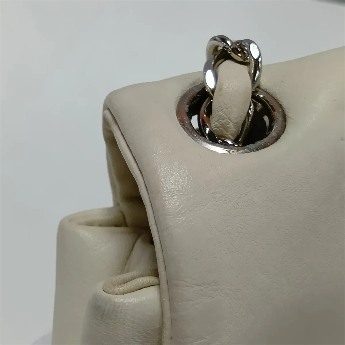 Coco Mark Lambskin Single Flap Double Chain Bag, White, Silver Hardware, 12913906, Serial Number in the 12-series, Aftermarket Repairs — view 10