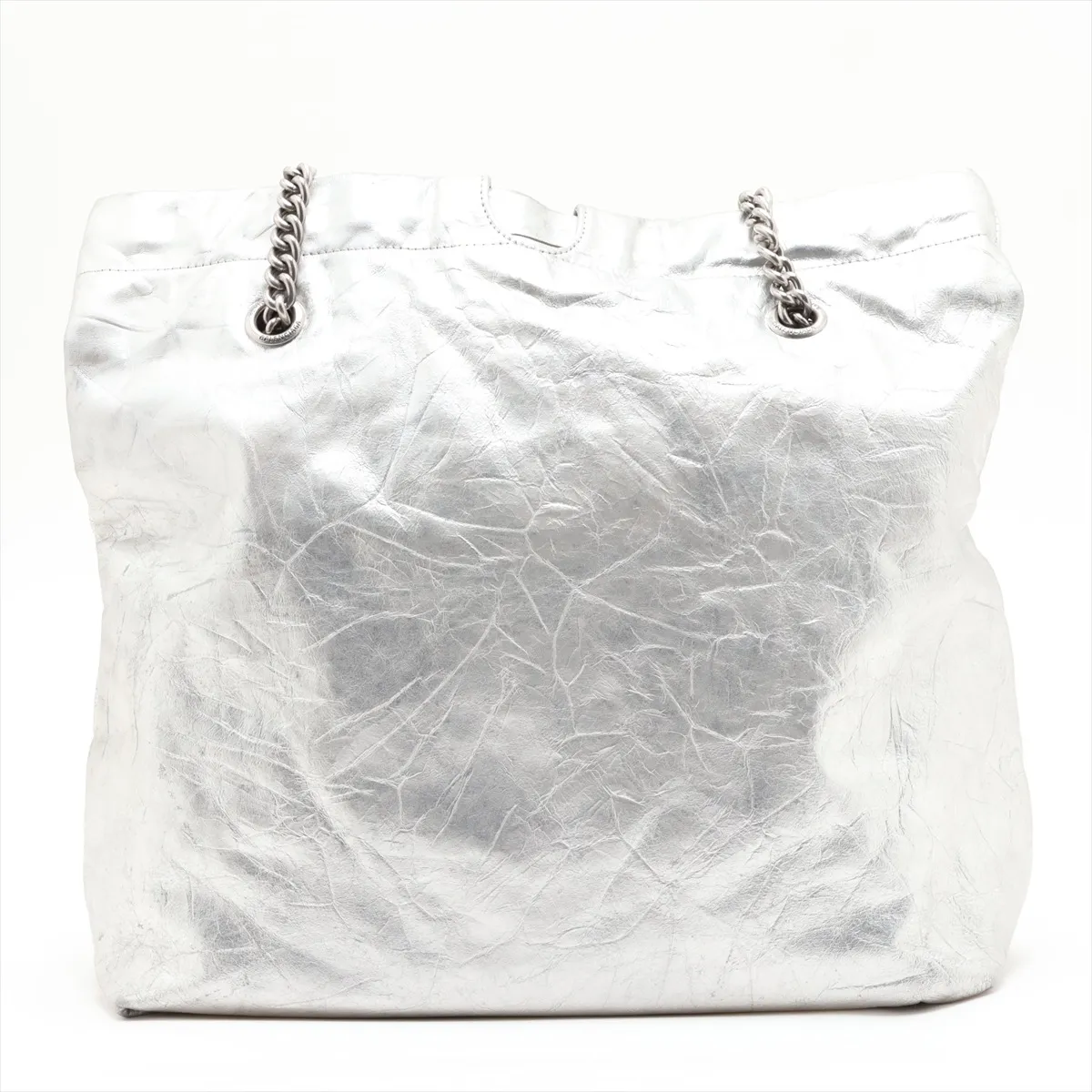Crushed Leather Chain Shoulder Bag, Silver, 742942 — view 2
