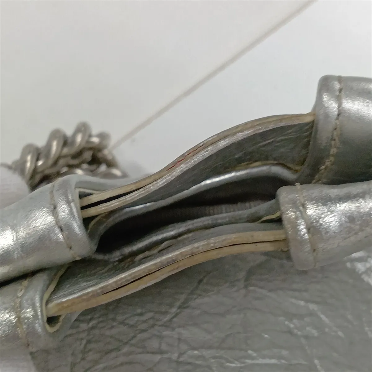 Crushed Leather Chain Shoulder Bag, Silver, 742942 — view 14