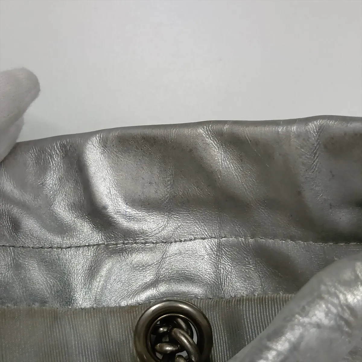 Crushed Leather Chain Shoulder Bag, Silver, 742942 — view 15