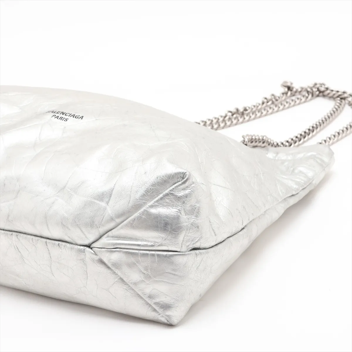 Crushed Leather Chain Shoulder Bag, Silver, 742942 — view 3