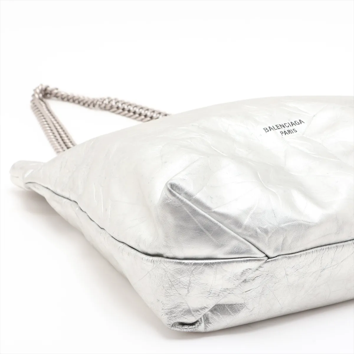 Crushed Leather Chain Shoulder Bag, Silver, 742942 — view 4