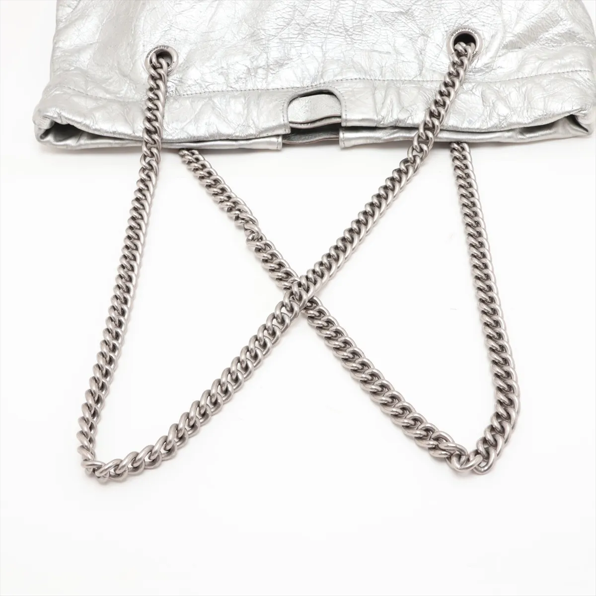 Crushed Leather Chain Shoulder Bag, Silver, 742942 — view 5