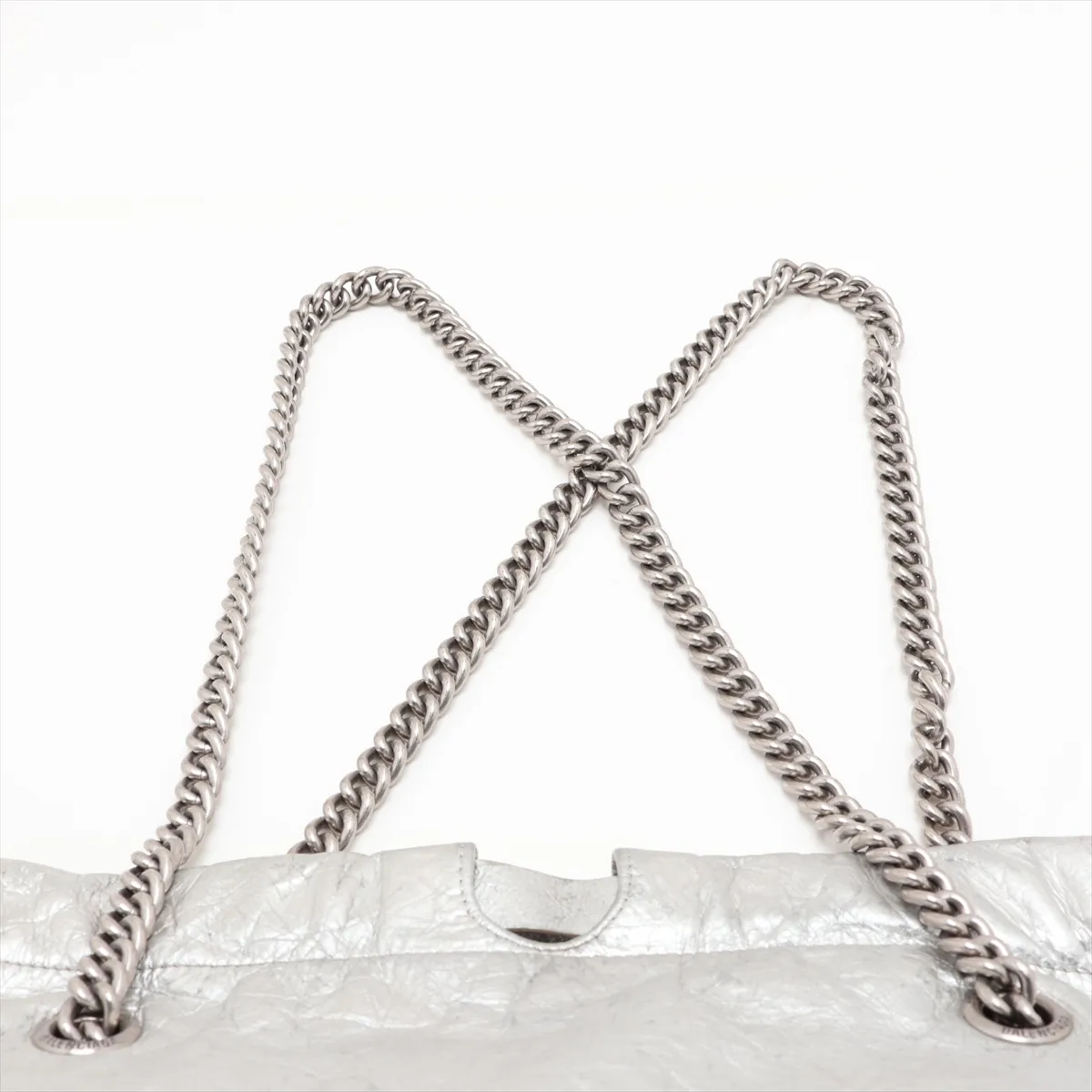 Crushed Leather Chain Shoulder Bag, Silver, 742942 — view 6