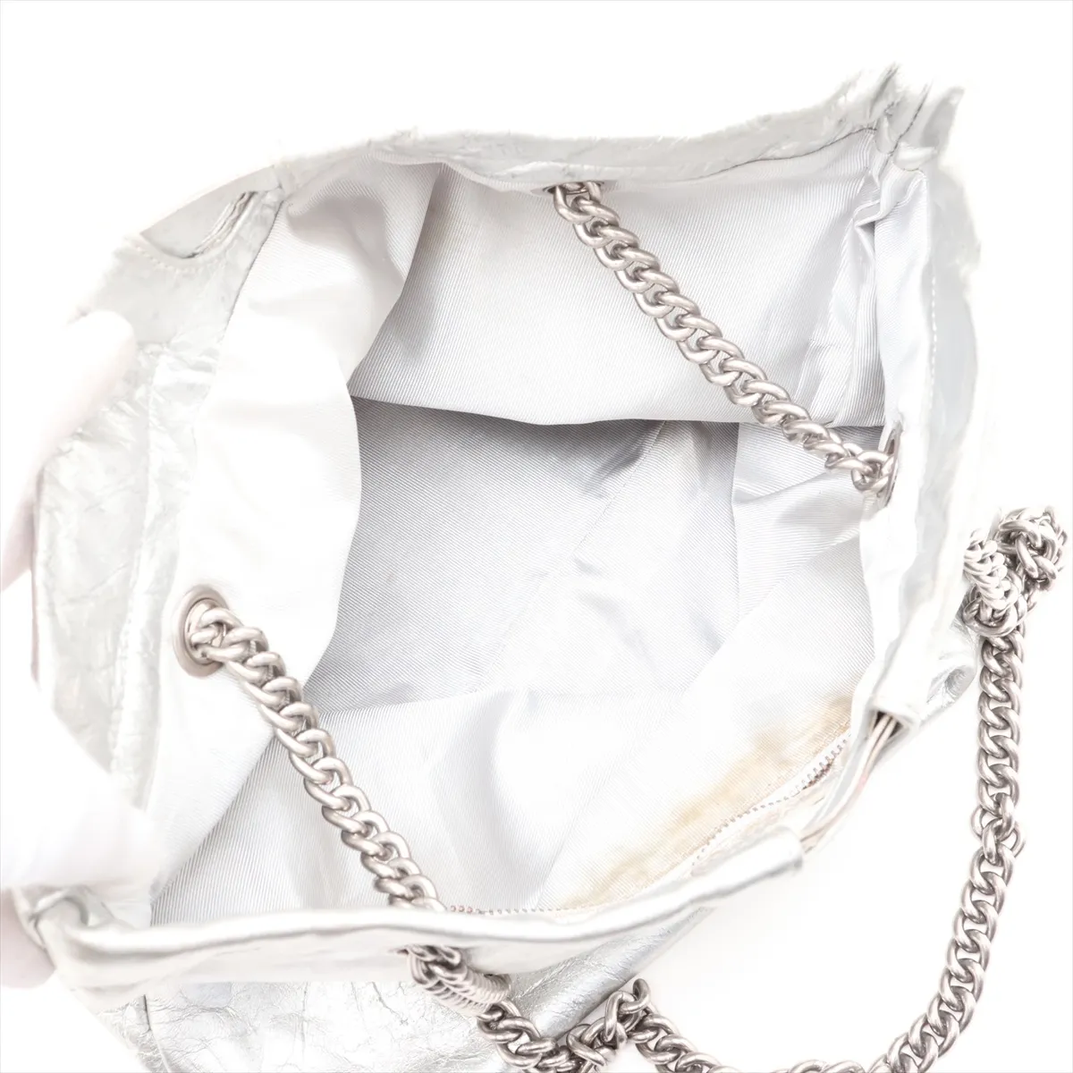 Crushed Leather Chain Shoulder Bag, Silver, 742942 — view 7
