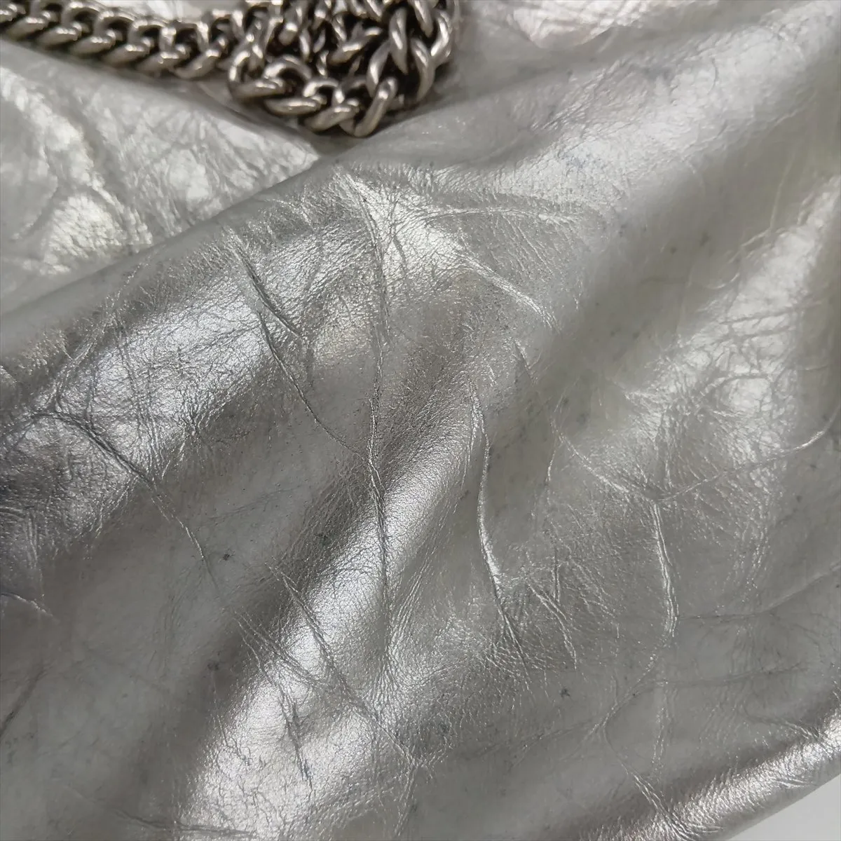 Crushed Leather Chain Shoulder Bag, Silver, 742942 — view 10