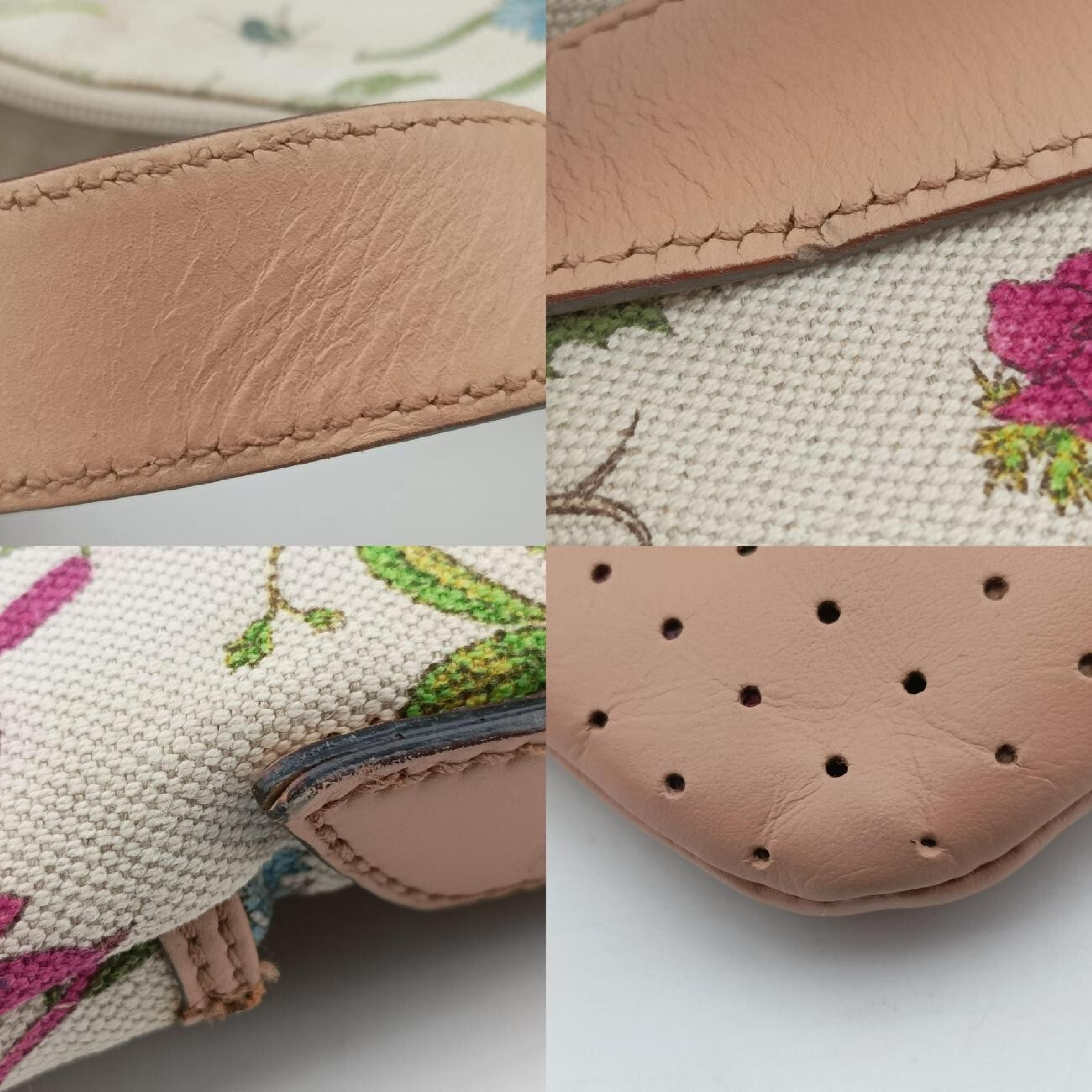 Flora Multicolor x Ivory Canvas x Leather Shoulder Bag 145857 — view 11
