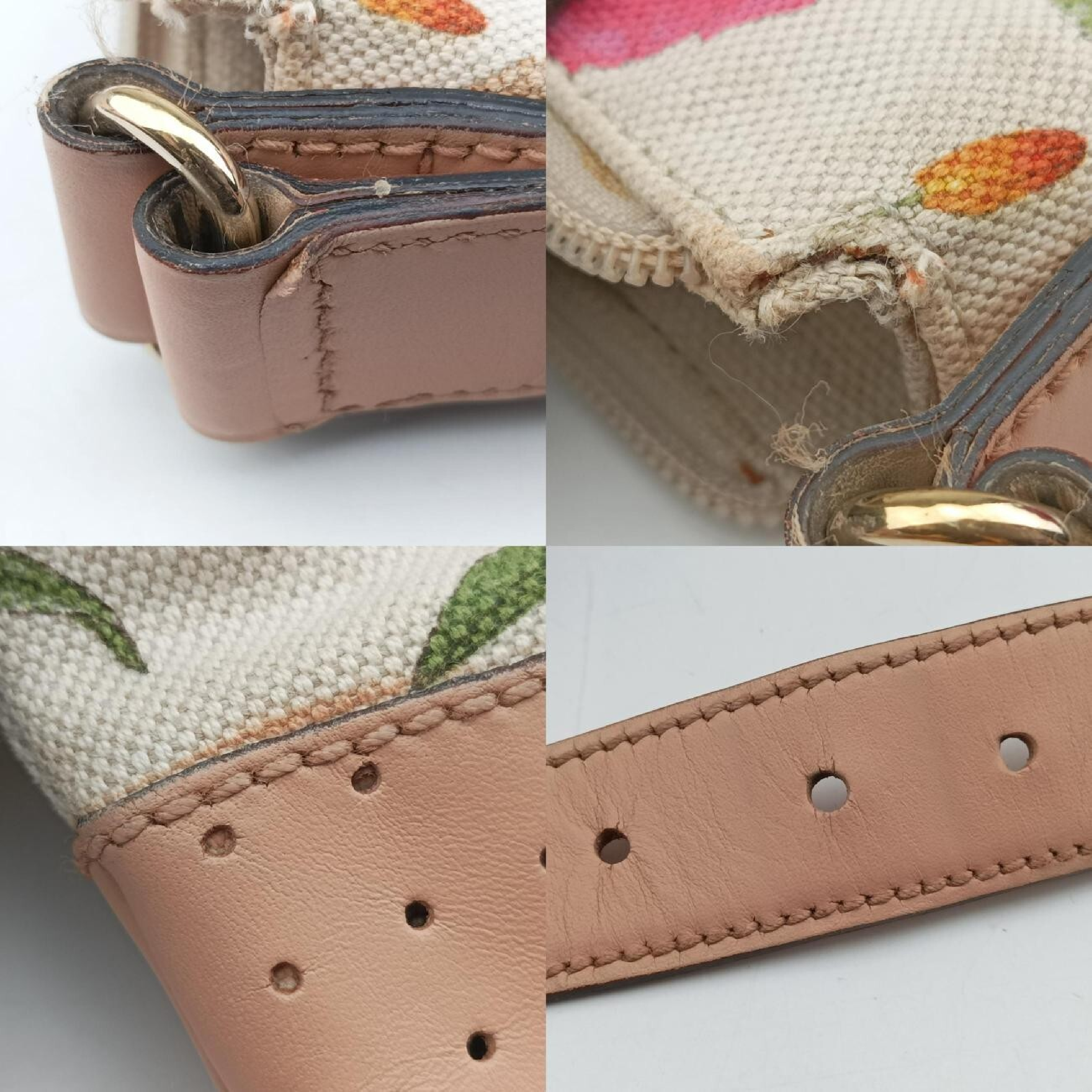 Flora Multicolor x Ivory Canvas x Leather Shoulder Bag 145857 — view 10