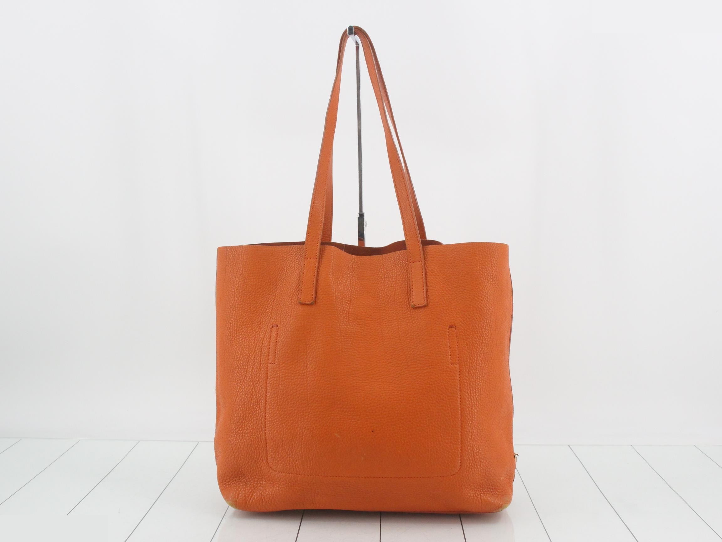 Leather triangular plate tote bag, orange — view 2
