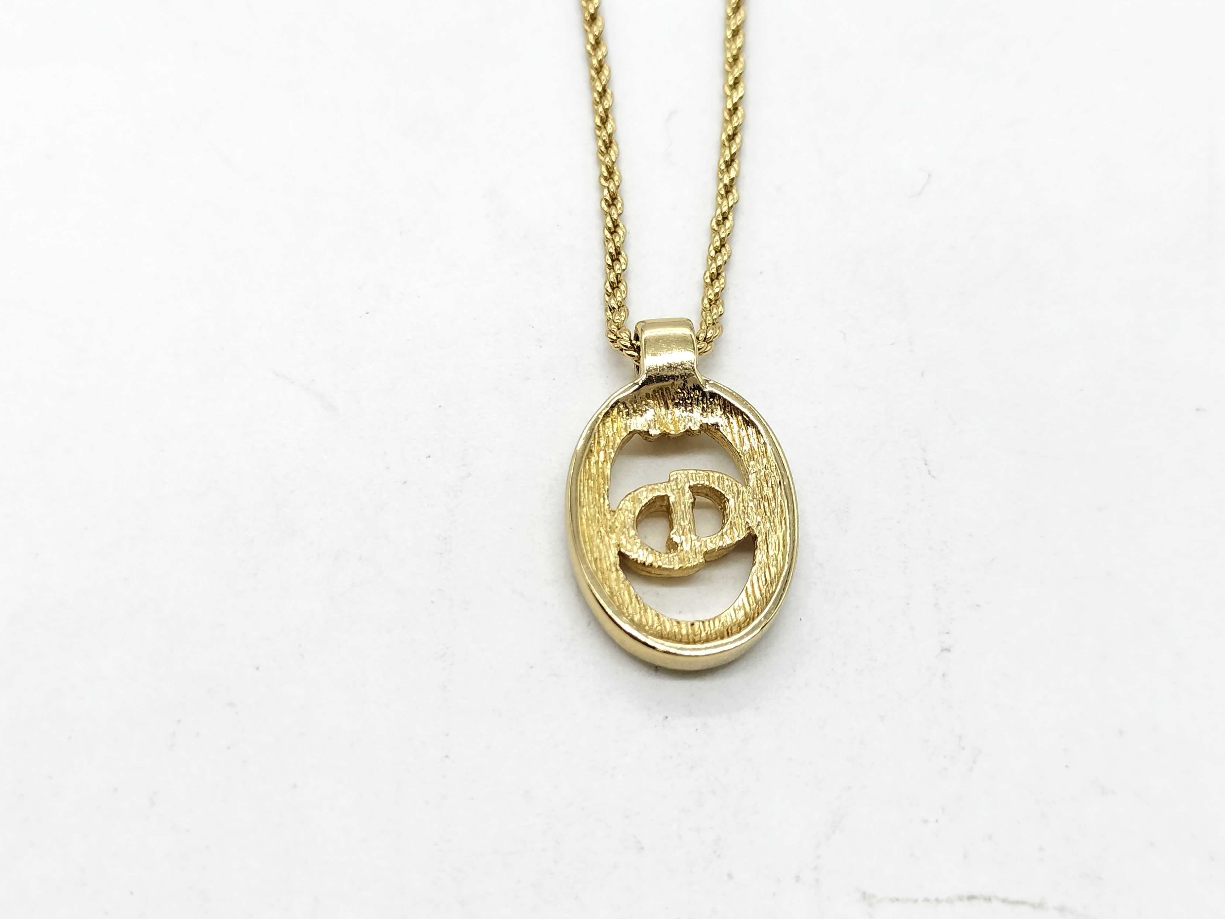 CD Logo Necklace with Rhinestones, Gold Color Necklace — view 2